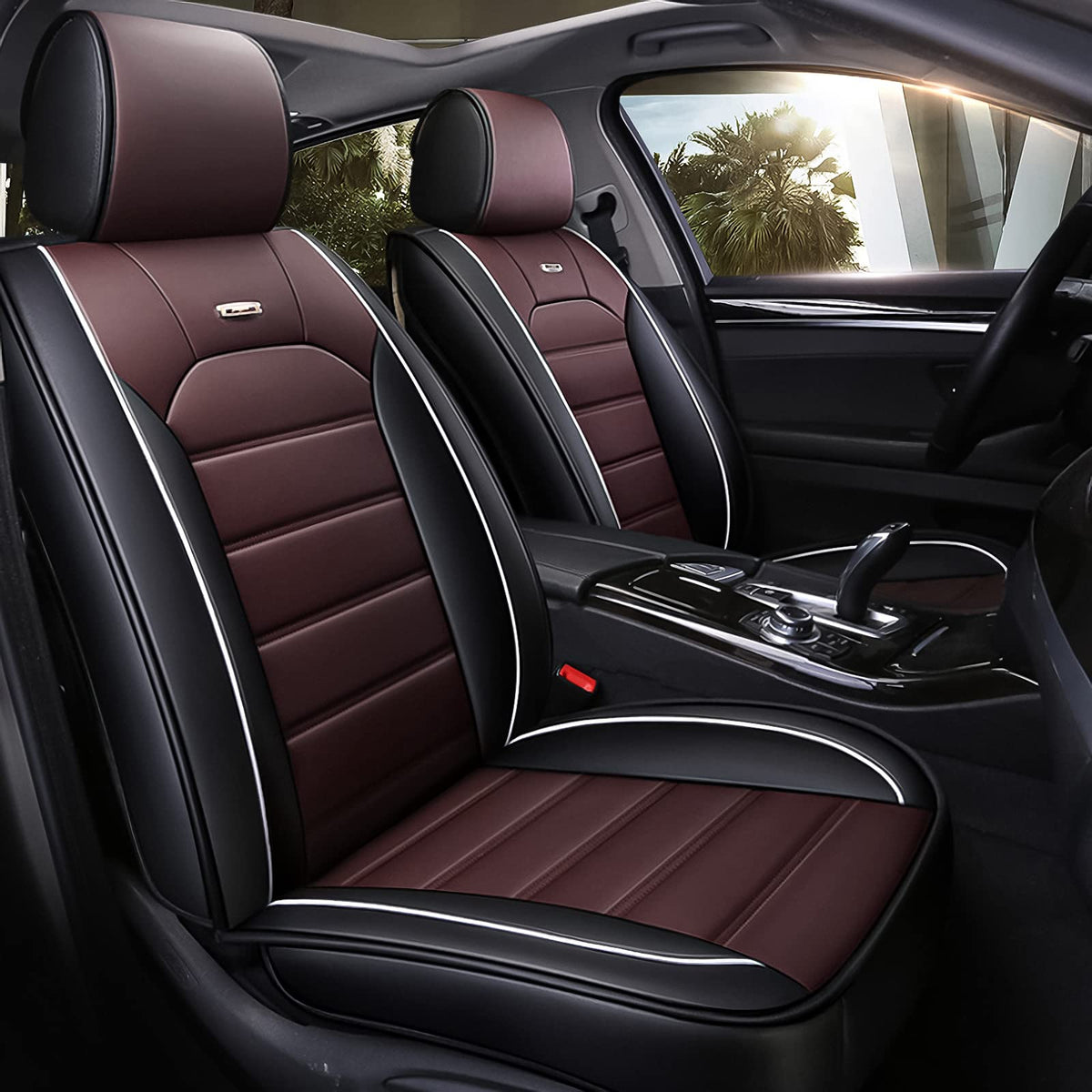 Otoez Car Seat Covers Full Set, Leather Automotive Seat Cover For Cars Suv Truck Sedan, Universal Car Interior Cover Protector 5