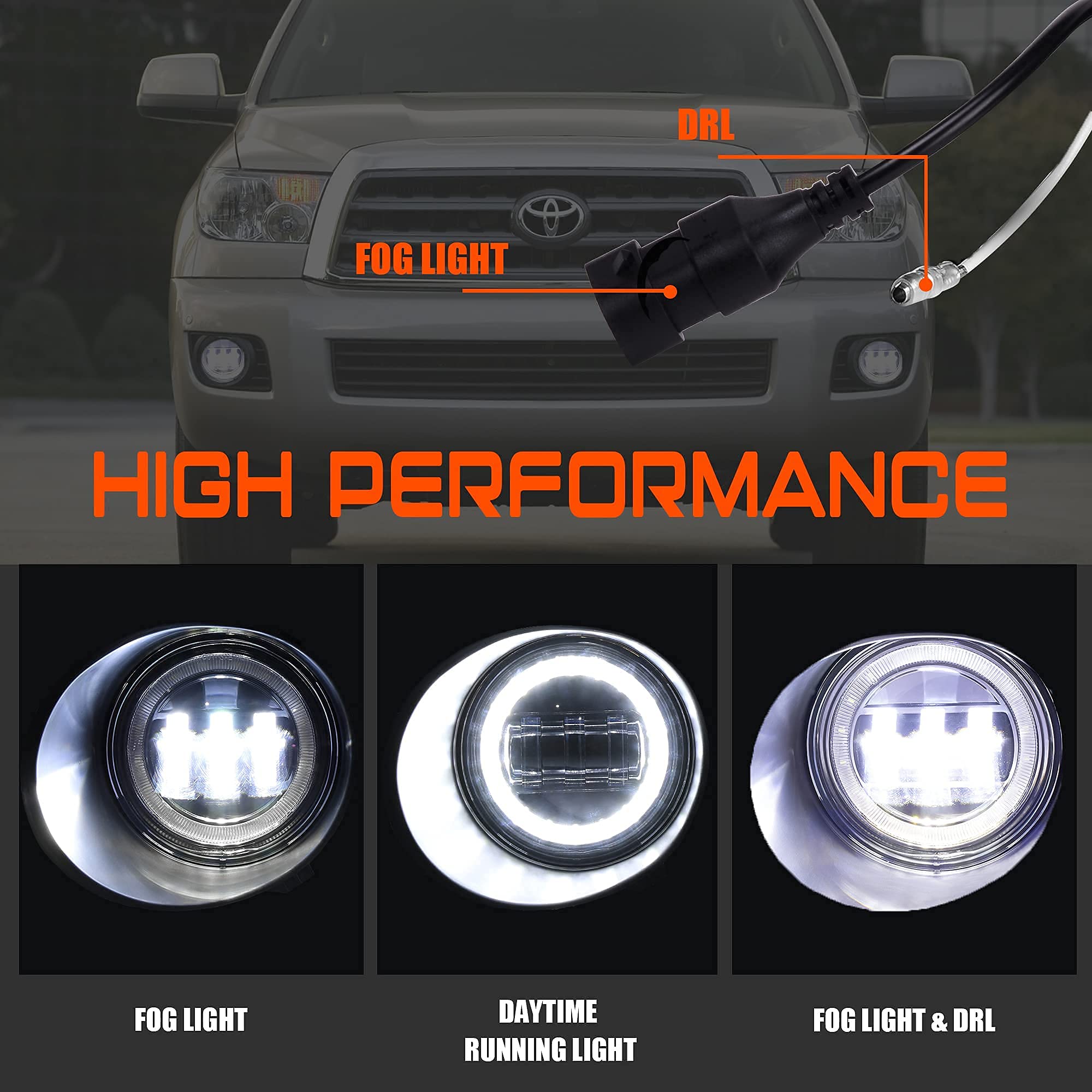 Drfg Led Fog Lights With Daytime Running Lights Compatible For Toyota Tundra 2007 2008 2009 2010 2011 2012 2013, Sequoia 2008-20