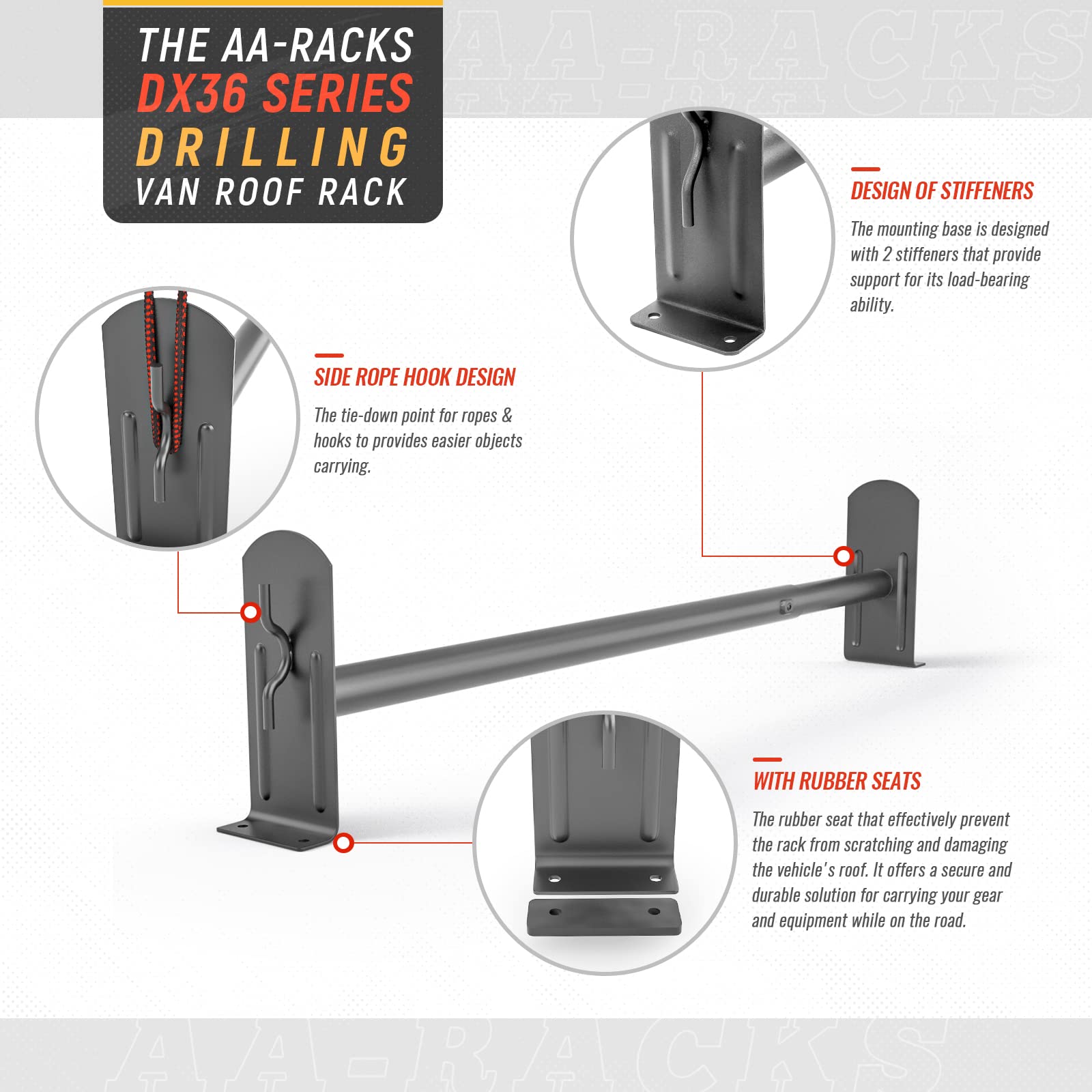Aa-Racks Model Dx36 Compatible Transit Connect 2008-13 Steel 3 Bar Utility Drilling Van Roof Ladder Rack System - Sandy Black