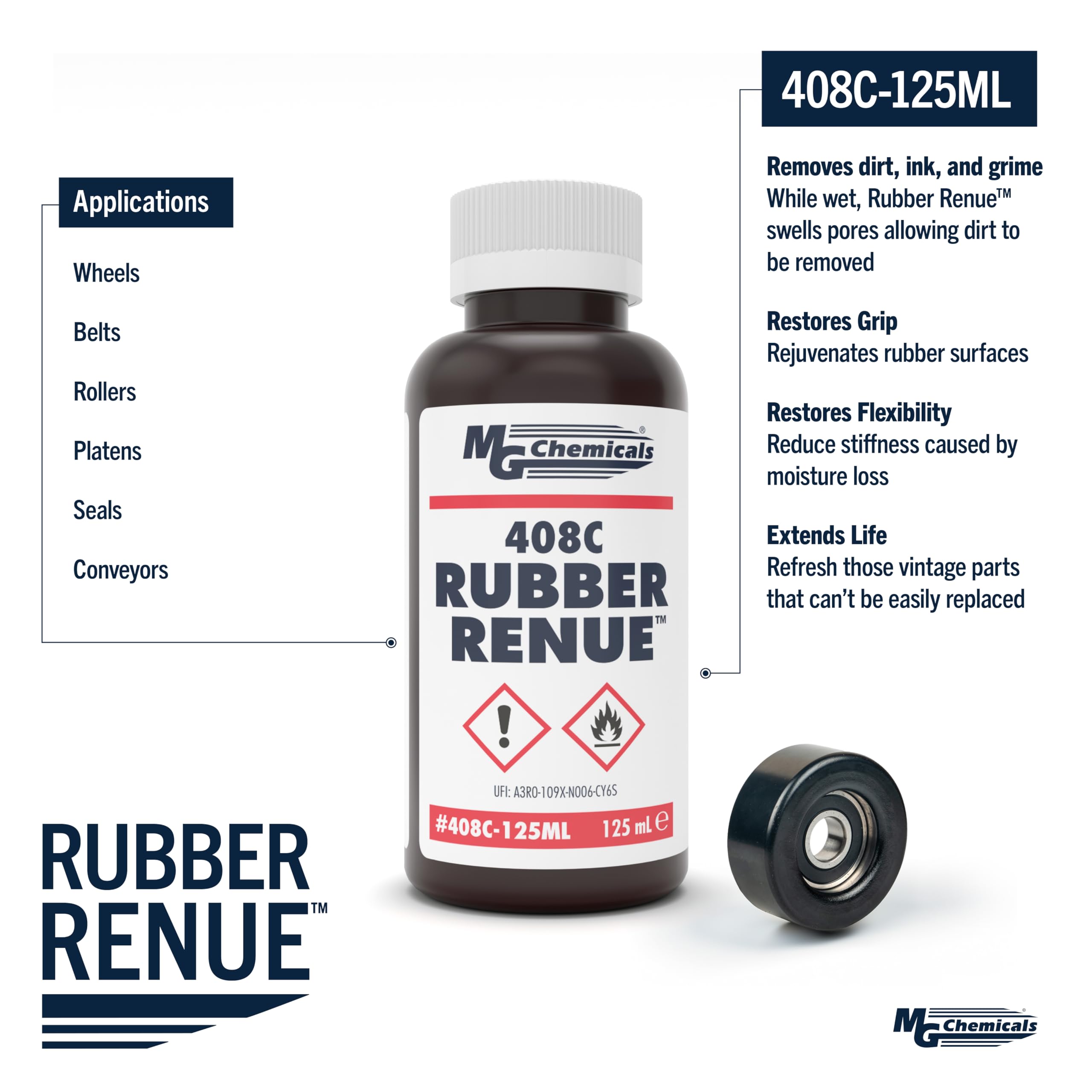 Mg Chemicals 408C Rubber Renue, Rejuvenate And Restore Rubber Belts, Platens And Rollers 125Ml