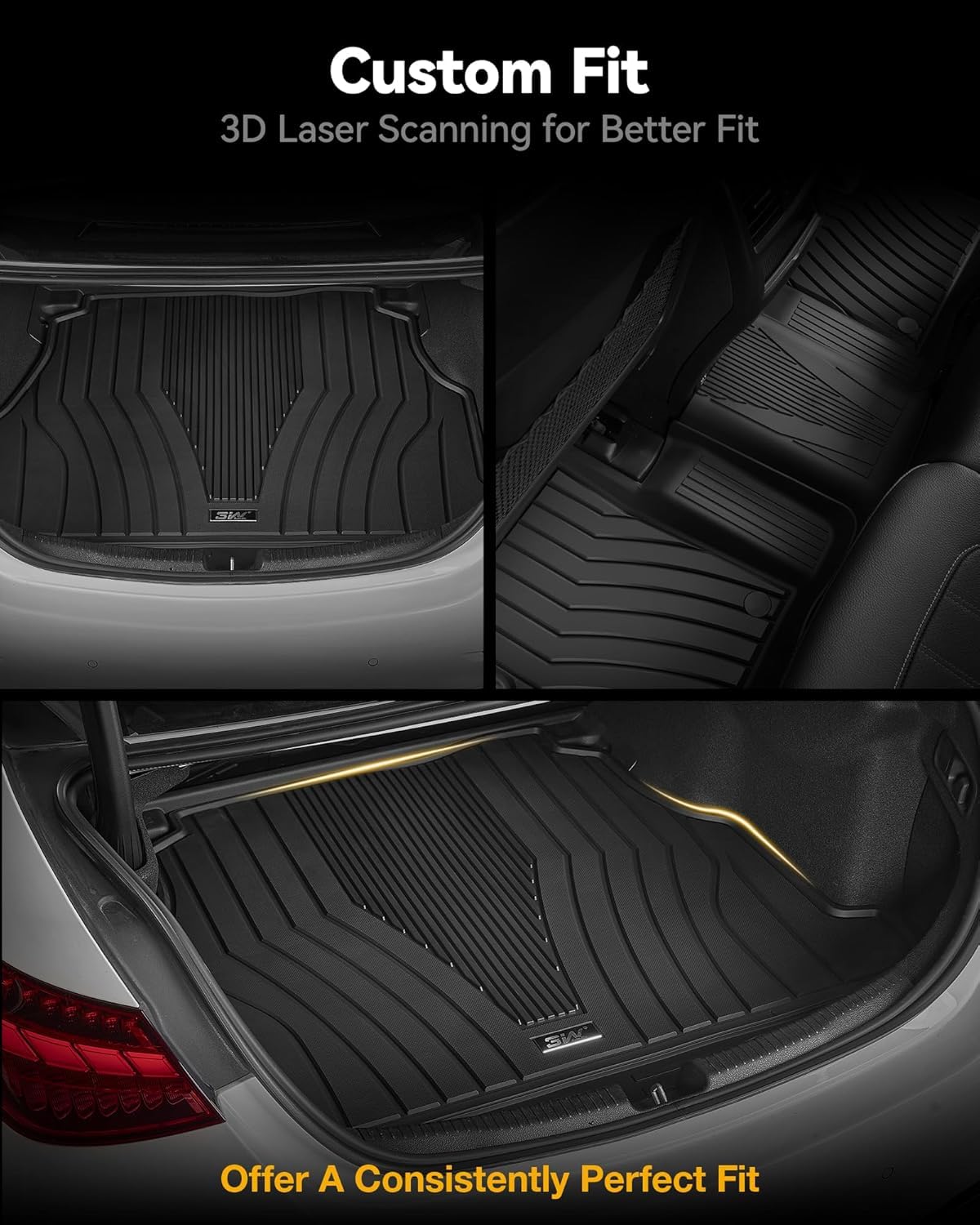 3W Floor Mats & Cargo Liner For Benz Gle 2020-2025, Tpe All Weather Custom Fit Floor Liner & Trunk Mats 1St &2Nd Rows Car Mats &
