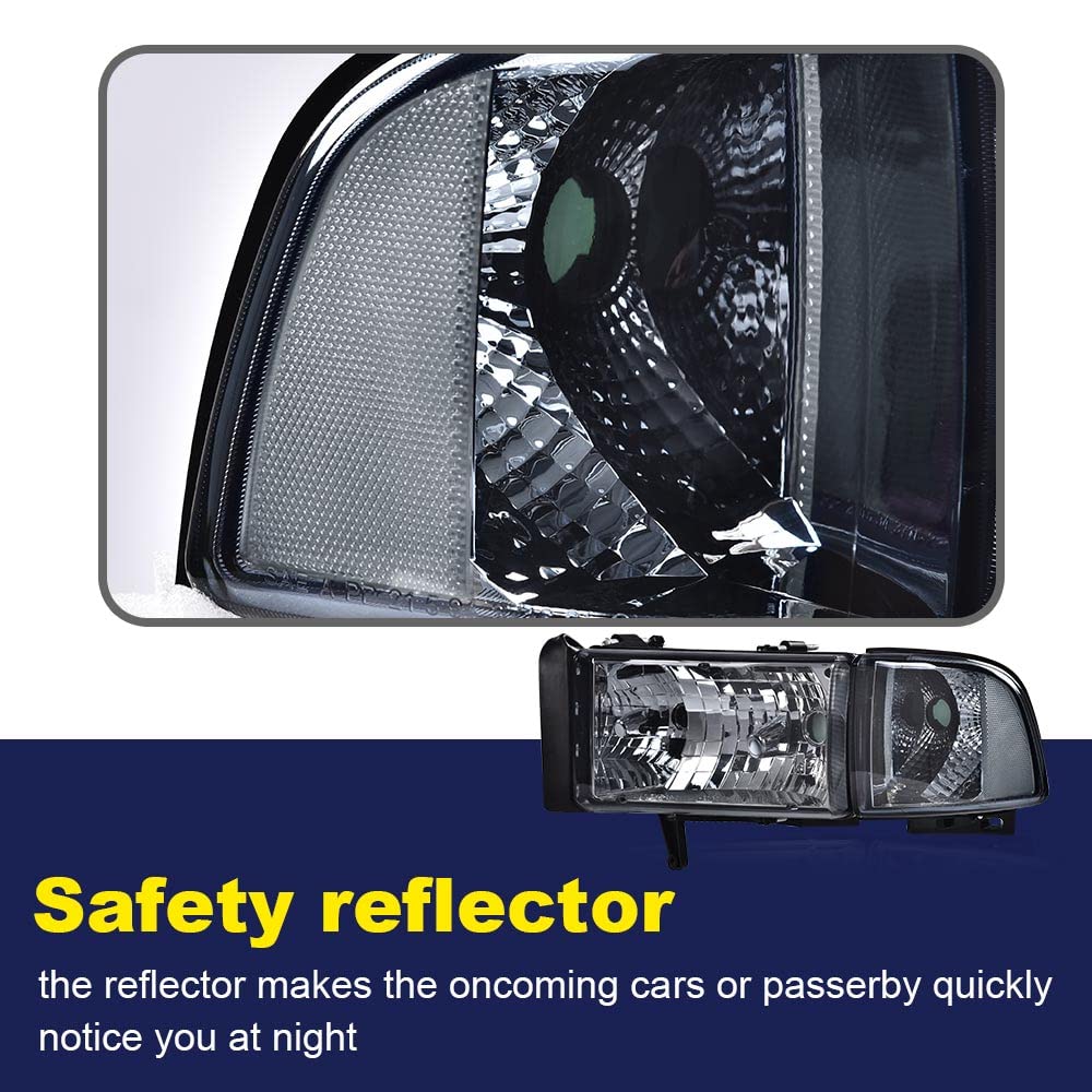 Cheda Front Headlights Assembly Headlamp, Compatible With 1994-2002 Dodge Ram 1500 2500 3500 Black Housing Clear Corner Headligh