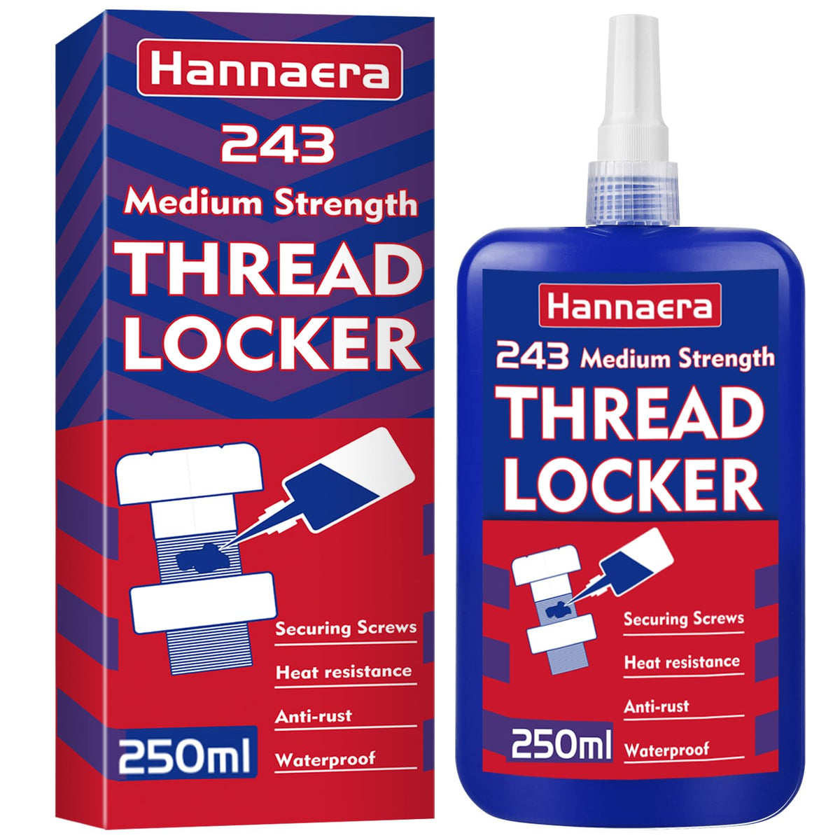 Thread Lock 8.45 Fl Oz/250 Ml Medium Strength, Lock & Seal Nuts, Bolts, Fasteners And Metals, Blue Threadlocker Against Losening