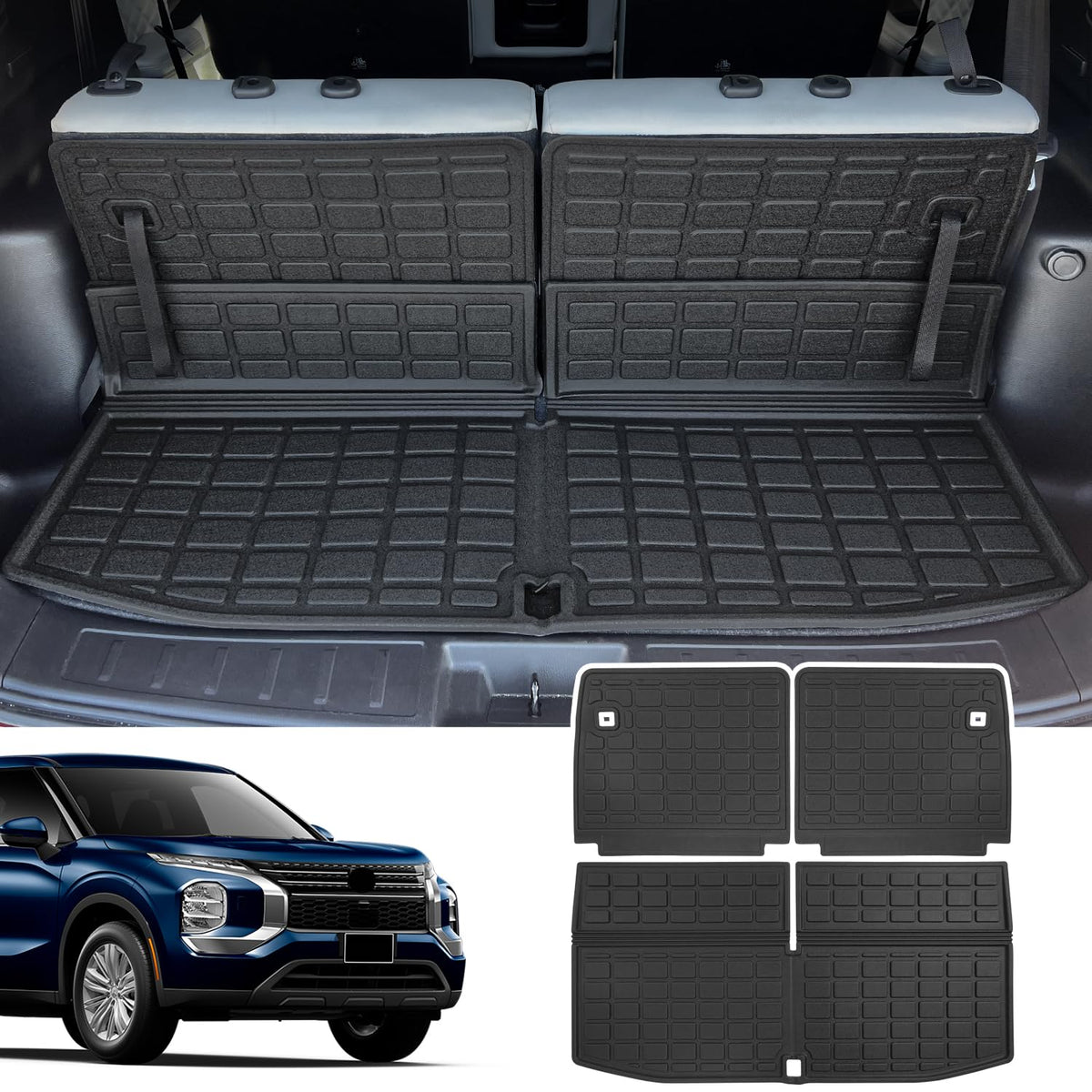 powoq Cargo Mat Compatible with 2022 2023 2024 2025 Mitsubishi Outlander 7-Seat Trunk Mat Backrest Mat Cargo Liner Replacement f