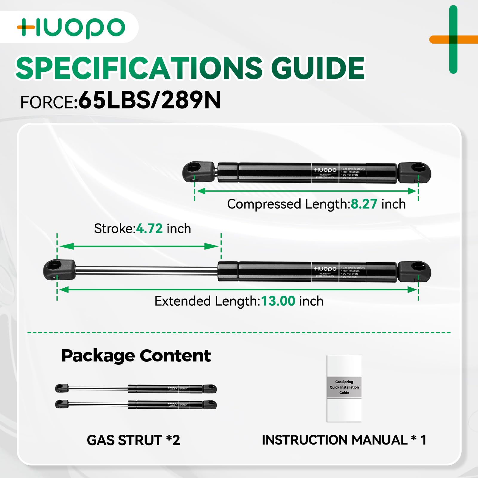 HUOPO 95966 13 inch 65 lb/289 N Gas Struts Shocks 13'' Lift Support for Leer Snugtop Camper Shell Rear Windows Door Truck Topper