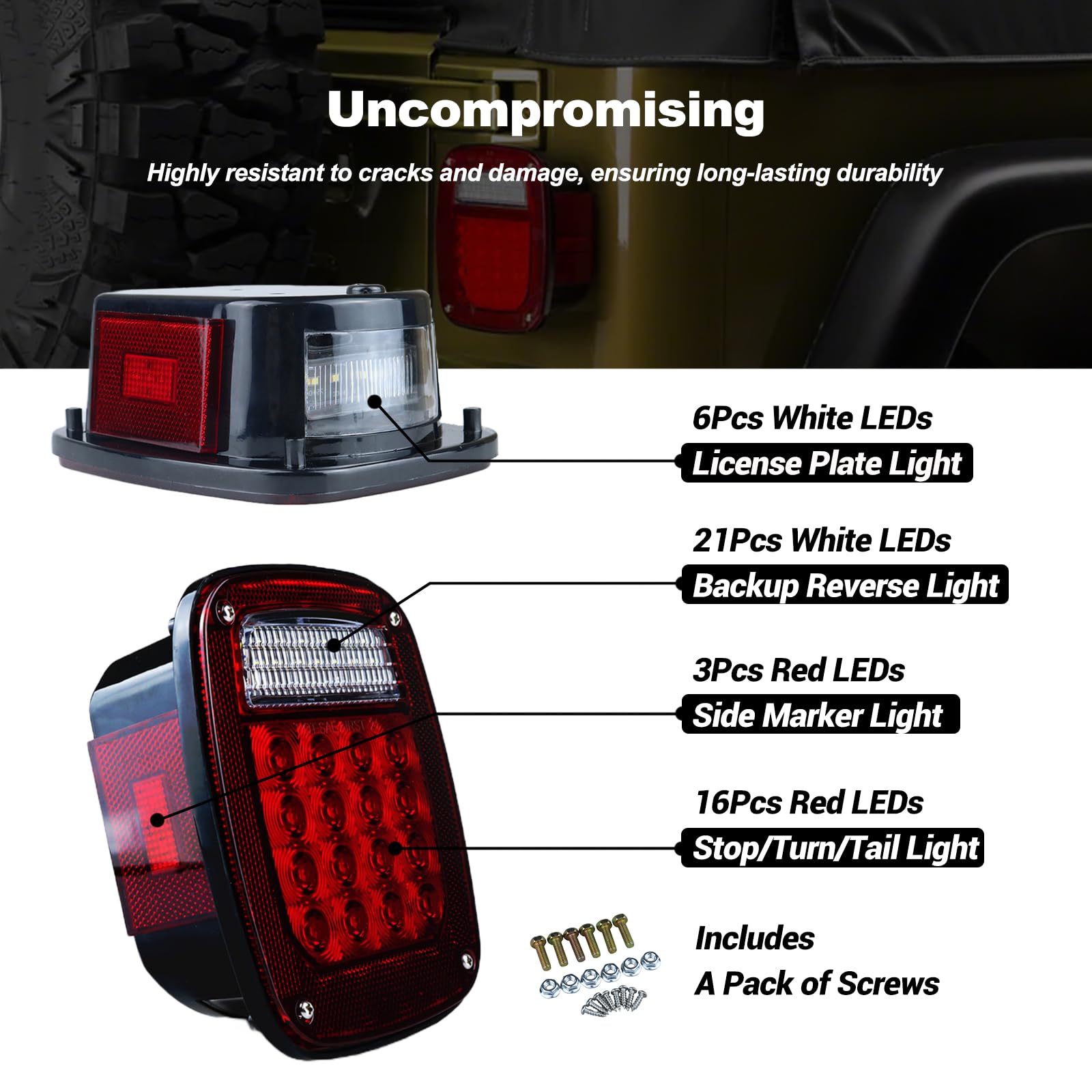 Tail Lights Assembly Replacement For 1979-2006 Wrangler Tj Yj Cj5 Cj7 Red Square Rear Combination Tail Lamps With Passenger And