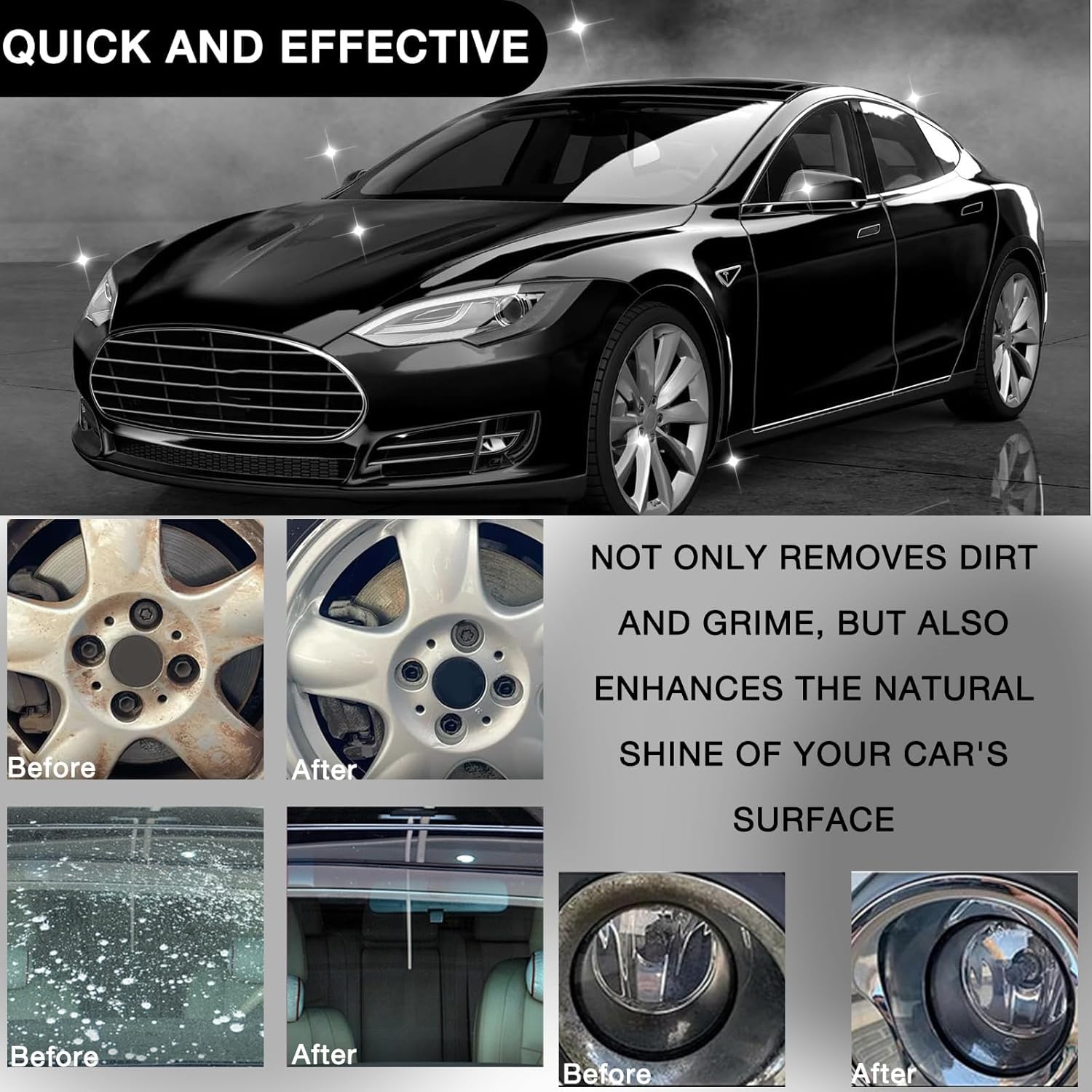 Glass Cleaner, Heavy-Duty Wheel Cleaner, Wheel and Tire Cleaner Multi Purpose, Powerful Water Spot Remover for Cars, Easily Remo