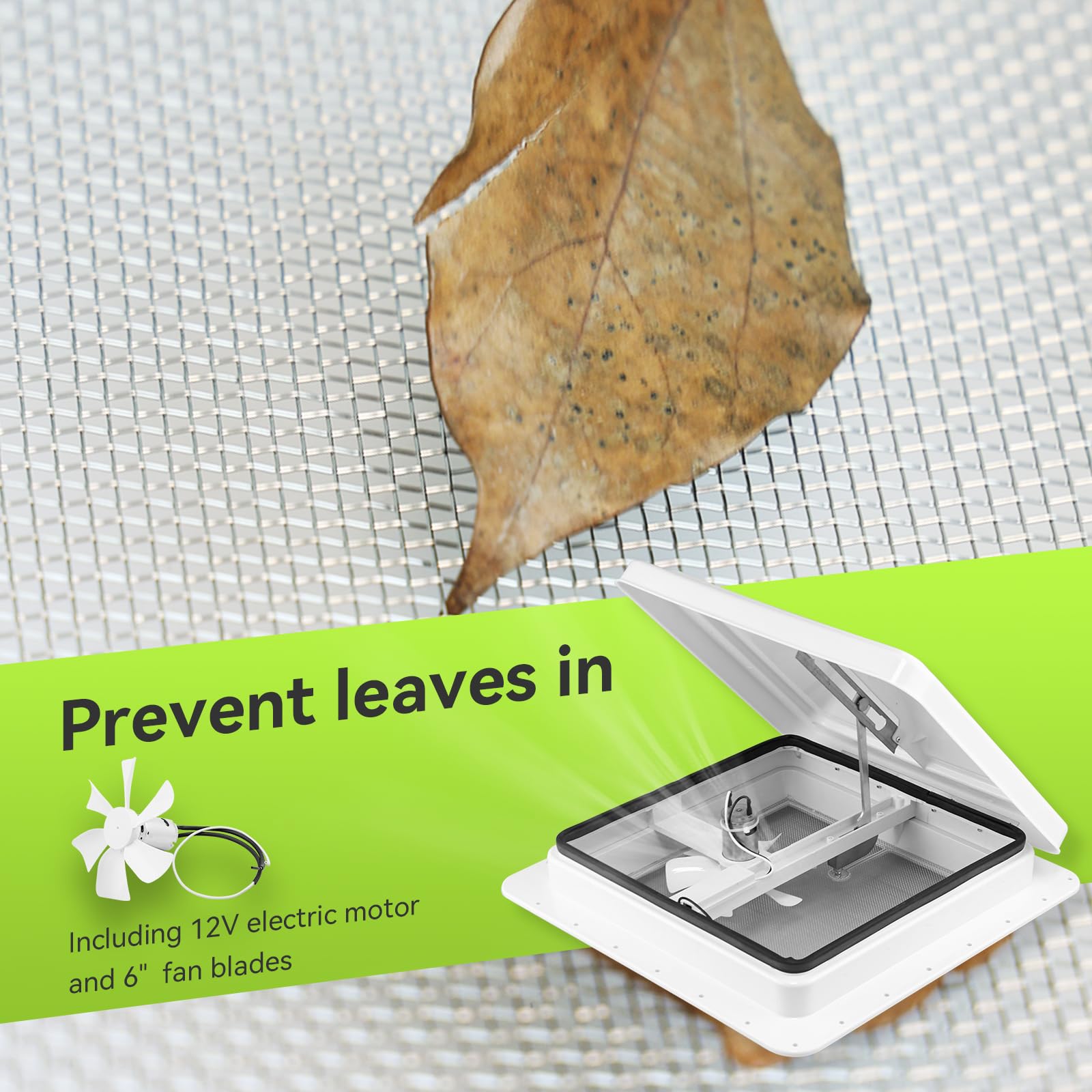 RVMATE 14'' Roof Vent Fan for RV/Camper/Trailer, White With 12V Fan 6'' Blades