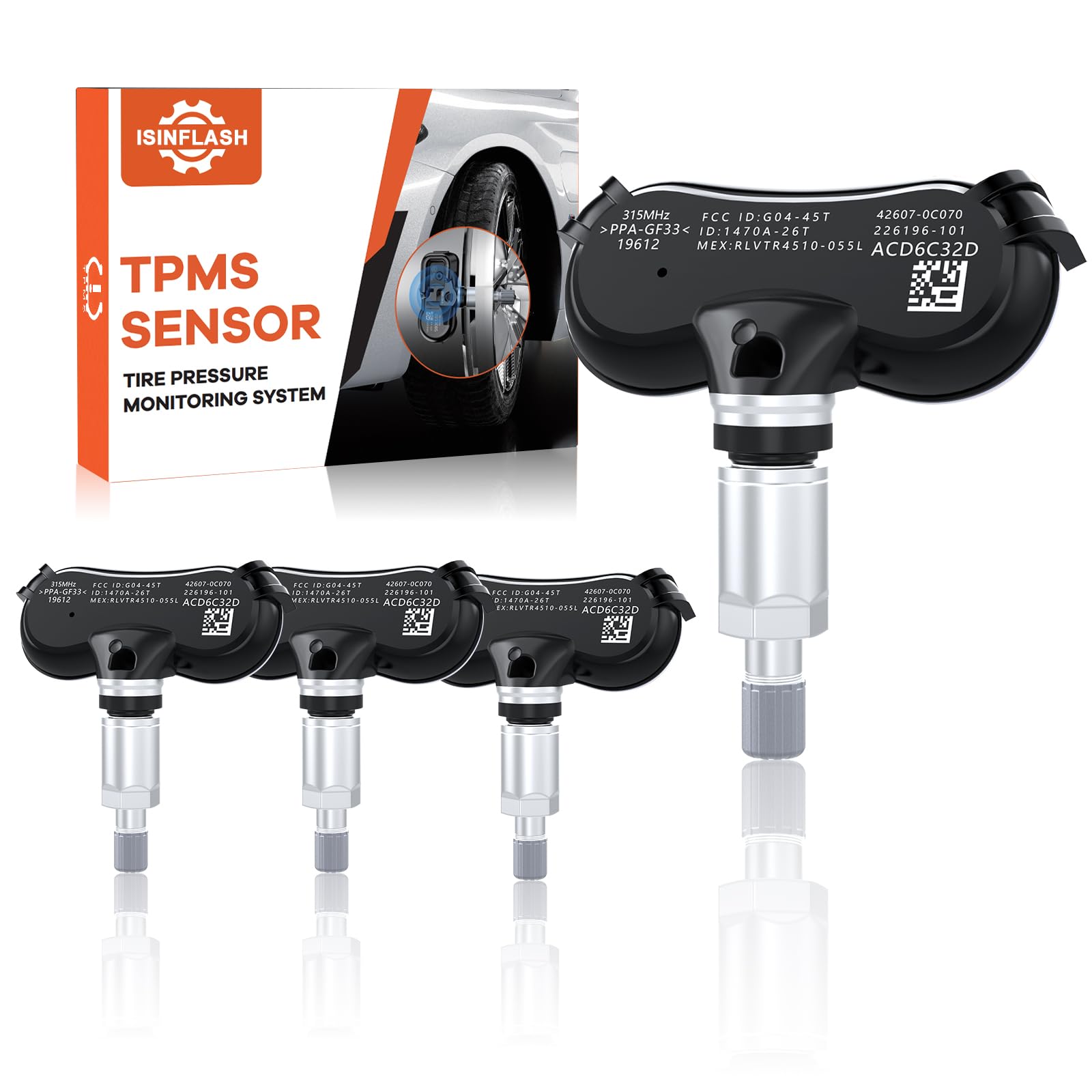 ISINFLASH TPMS Sensors for Toyota Sienna 2006-2020, Sequoia 2006-2017, Tundra 2006-2017, 315MHz Pre-Programmed Tire Pressure Mon