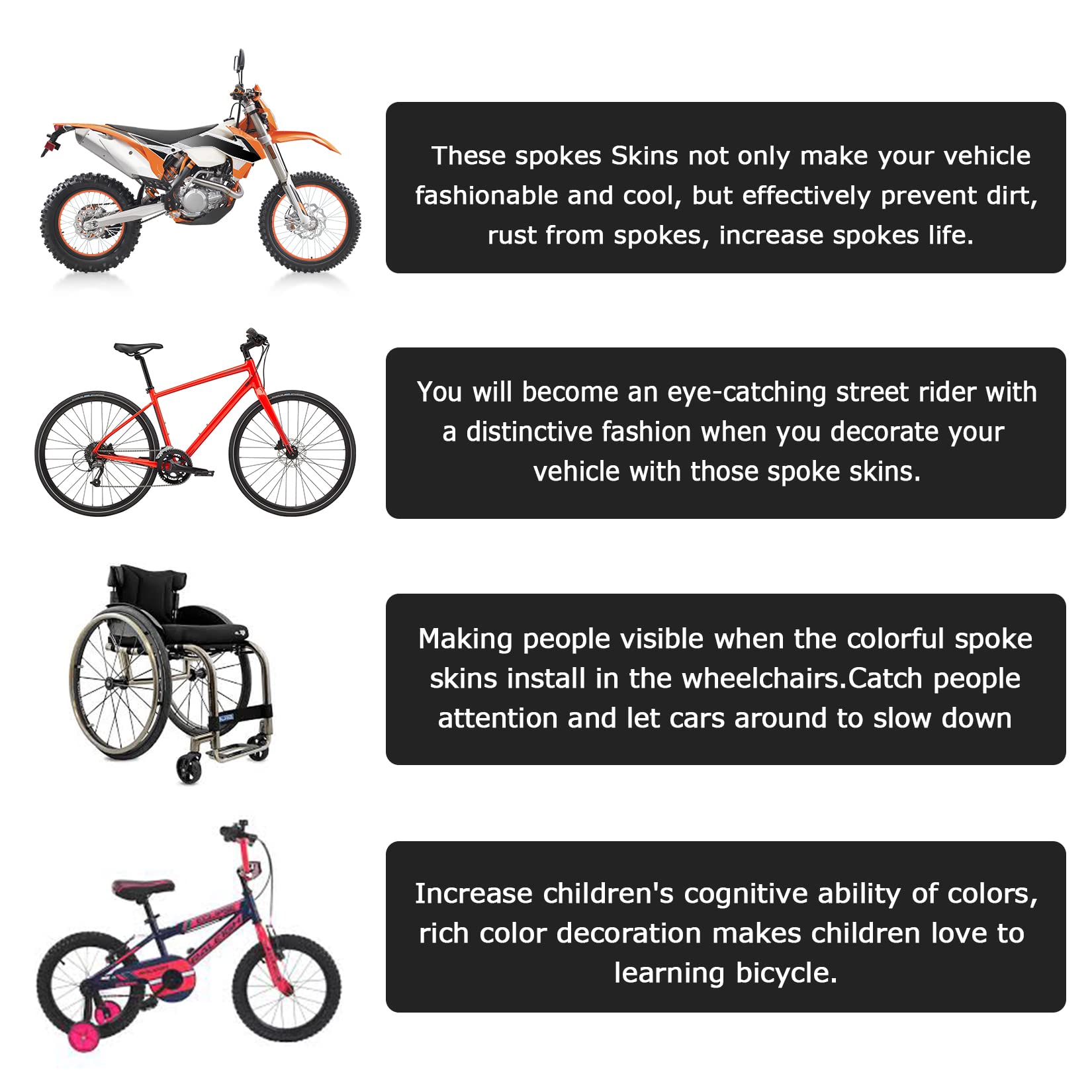 Psler 72 Pcs Orange Spoke Skins Spoke Trim Wrap Cover Decoration Protector Pipe Motocross Pit Dirt Bike Aaccessories