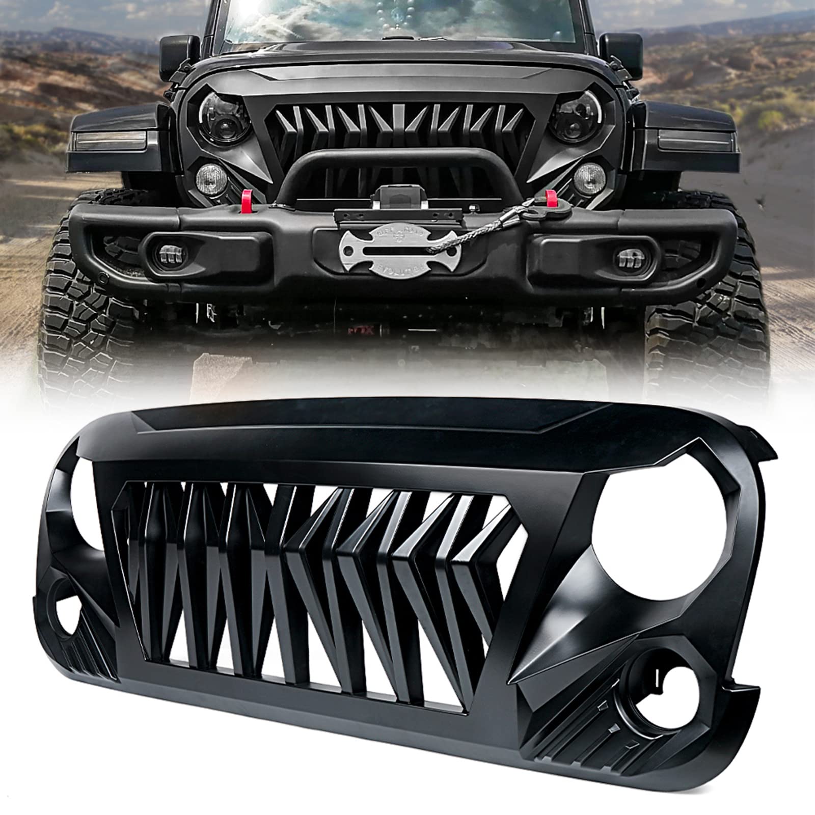 Xprite Matte Black Front Grill Venom Grille For 2007-2018 Jeep Rubicon Sahara Sport Jk Jku