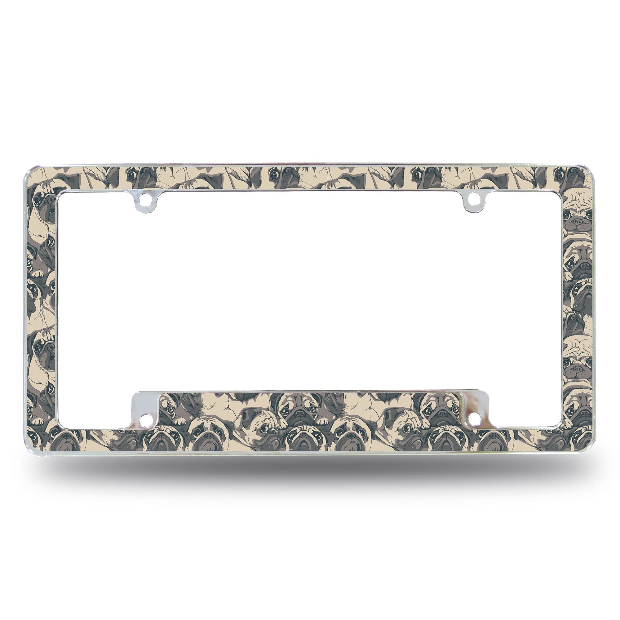 Rico Industries Repeating Pugs All Over Automotive License Plate Frame for Car/Truck/SUV (12 x 6)