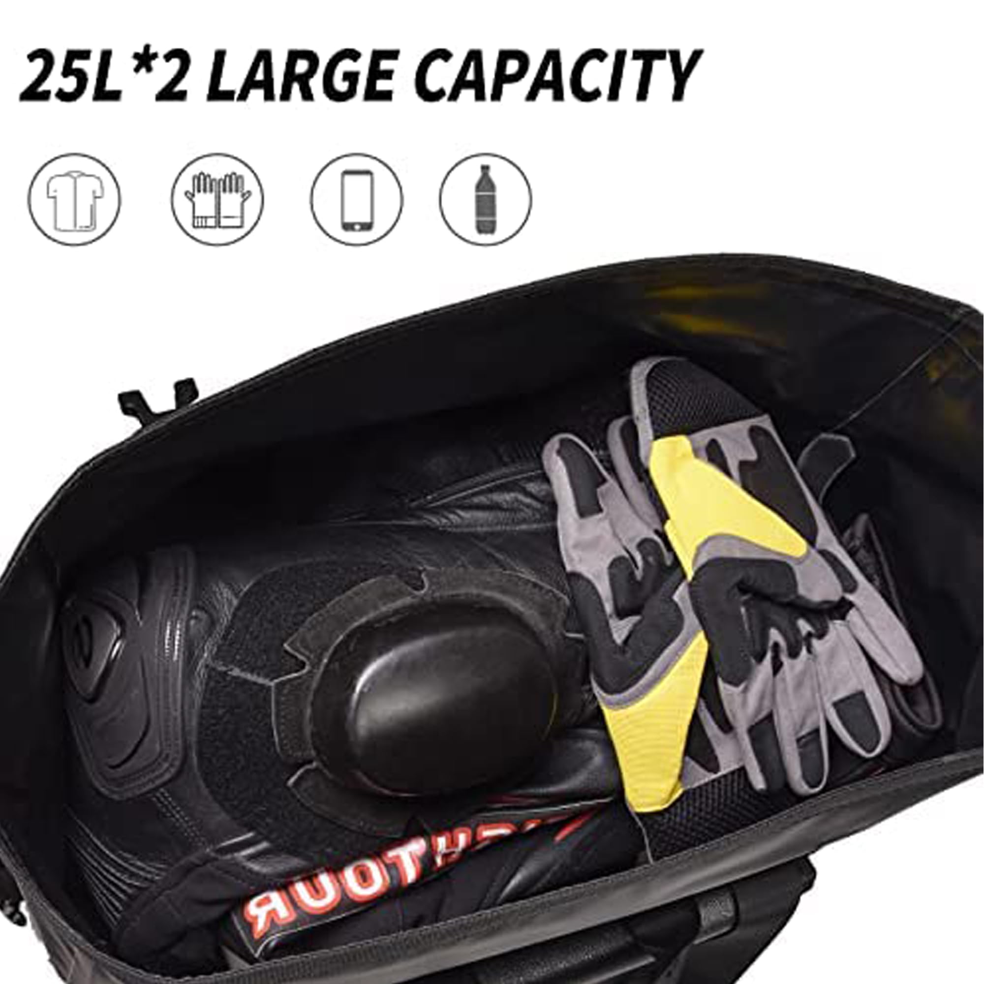 AFISHTOUR Waterproof Motorcycle Saddlebags - 50L Motorcycle Luggage Bags for Motorbike Travel - Motorcycle Panniers Bags - Detac