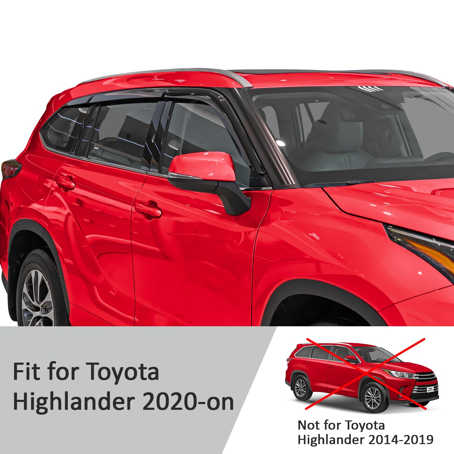 Voron Glass Tape-on Extra Durable Rain Guards for Toyota Highlander 2020-2025, Window Deflectors, Vent Window Visors, 6 Pieces -