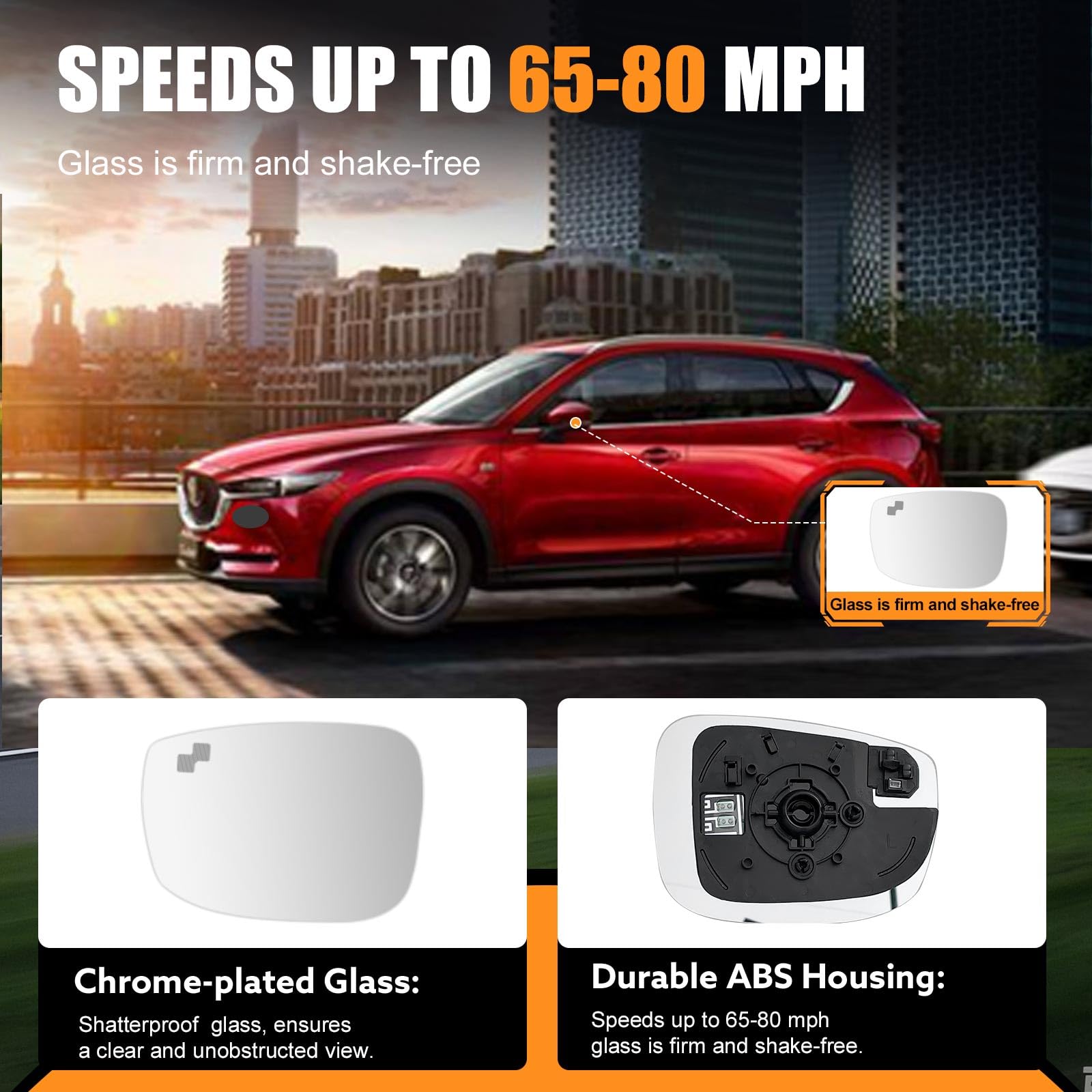 Driver Side Mirror Glass Replacement for 2017-2023 Mazda CX5 CX-5 2016-2023 Mazda CX9 CX-9- Left Side Mirrors With Backing Plate