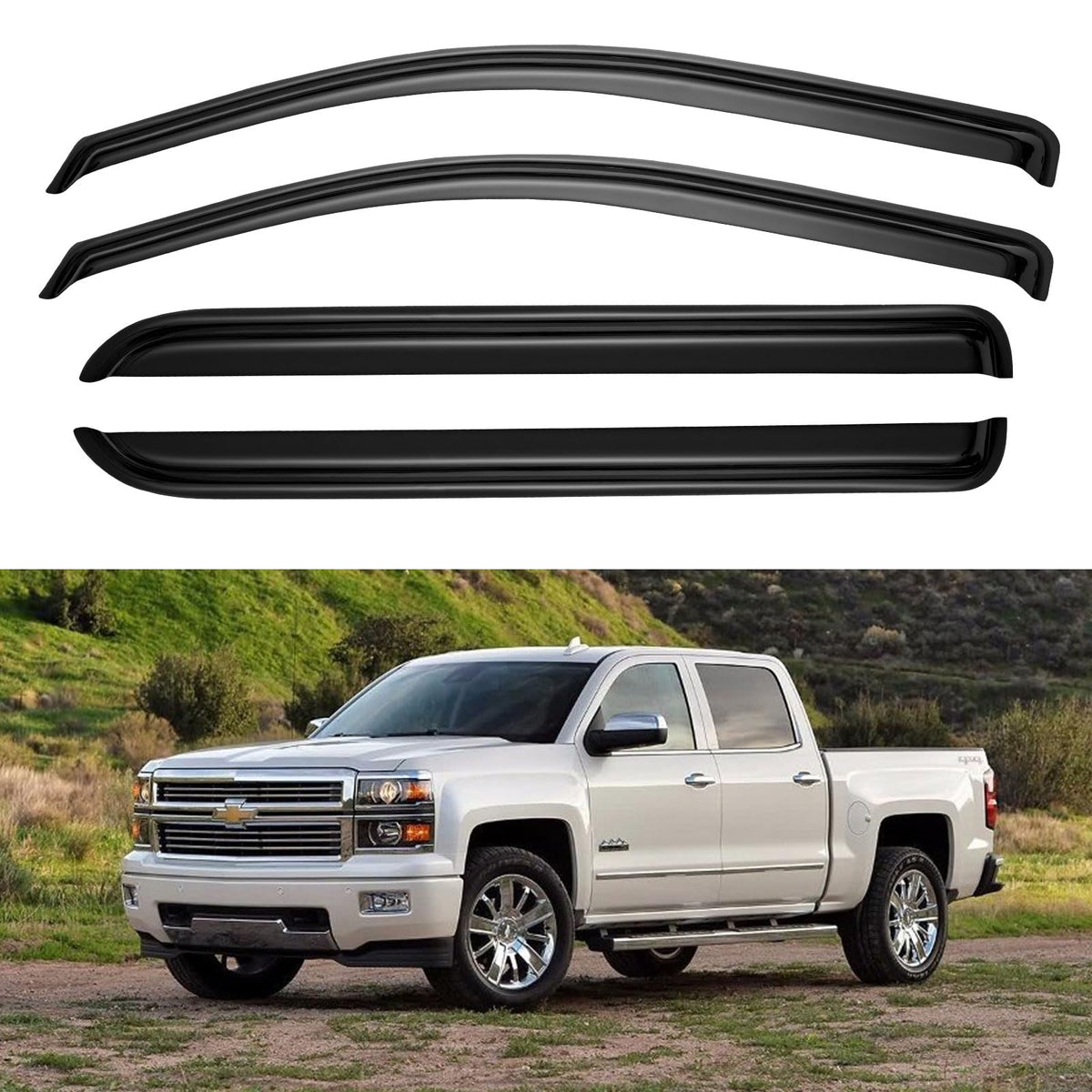 Window Visors Rain Guards for 2014-2018 Chevy Silverado/GMC Sierra 1500 Full-Size Cab, Out-Channel Window Vent Wind Deflectors V