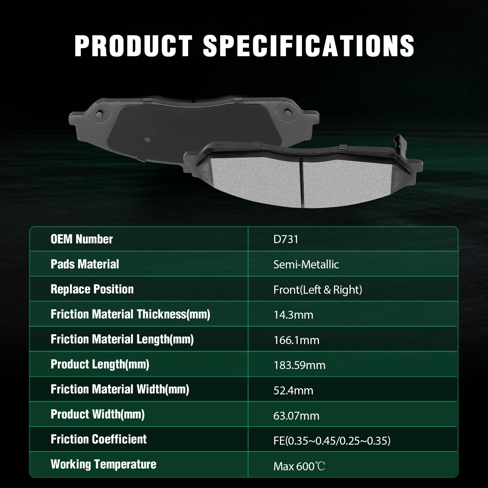 Automuto 4Pcs Front Semi-Metallic Disc Brake Pads Set D731 For Cadillac Xlr 2004-2009,For Chevrolet Corvette 1997-2004 2006-2013