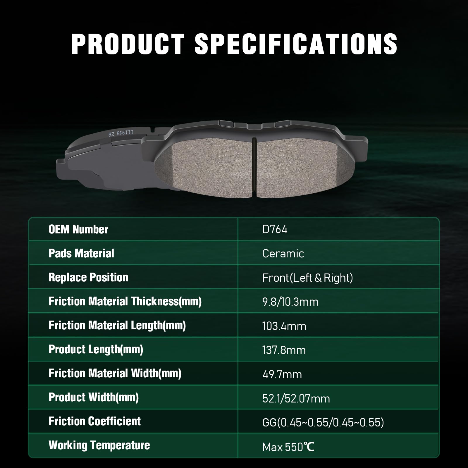 Automuto D764 & D537 Ceramic Brake Pads Kits, Front Rear 8Pcs Brake Pads Set Fit For 1997-1999 For Acura Cl,2001-2005 For Acura