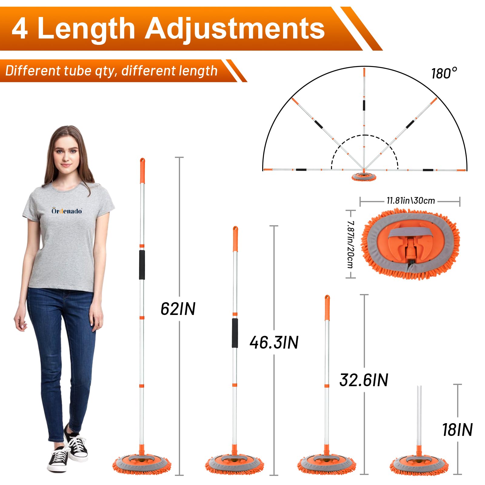 Ordenado 62 '' Car Wash Brush Kit Mitt Mop Sponge With Long Handle Chenille Microfiber Car Cleaning Brush Kit Supplies Car Washi