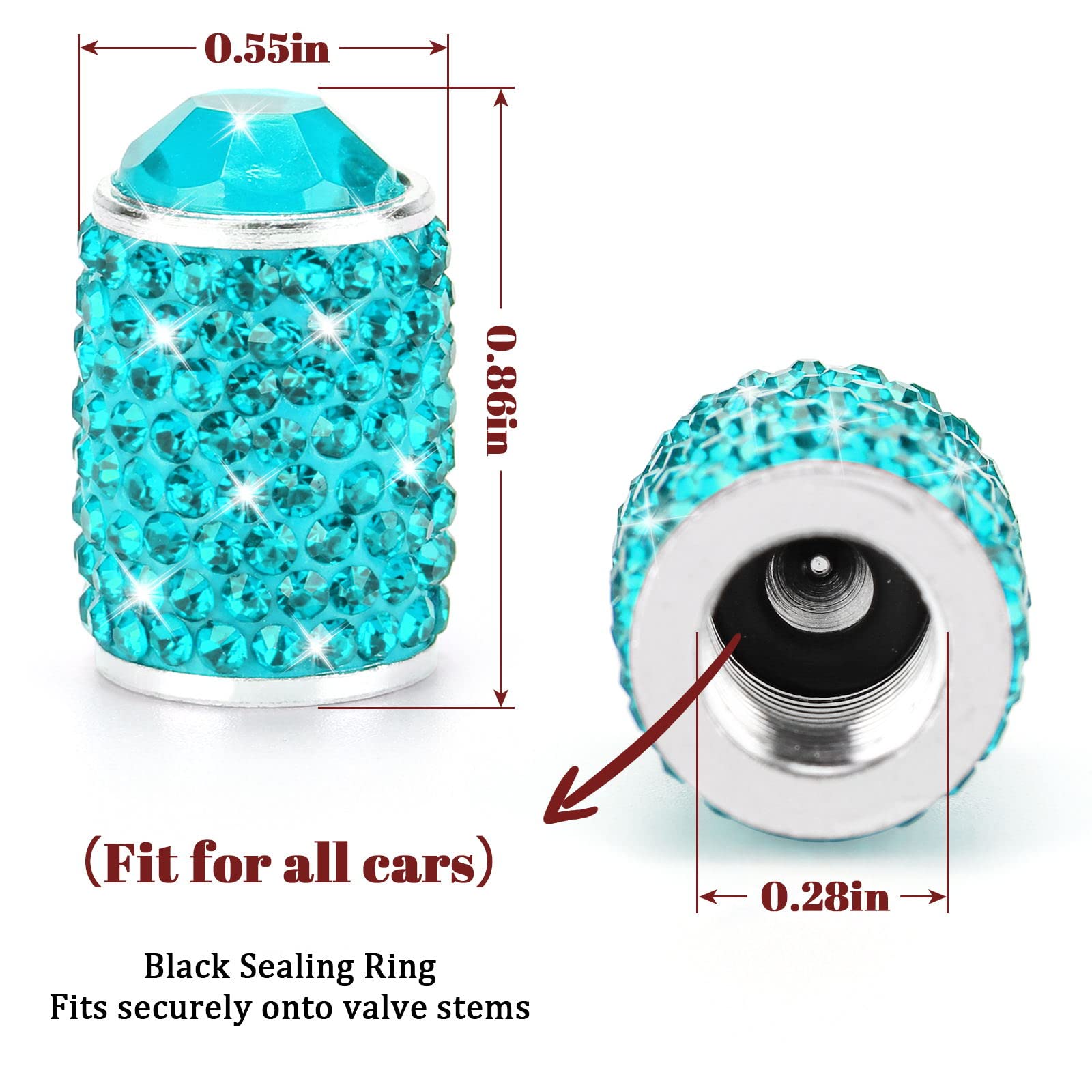 ToBeQueen Bling Tire Valve Covers Blue, 4 Pack Handmade Crystal Rhinestone Tire Caps Universal Dustproof Bling Car Accessories f