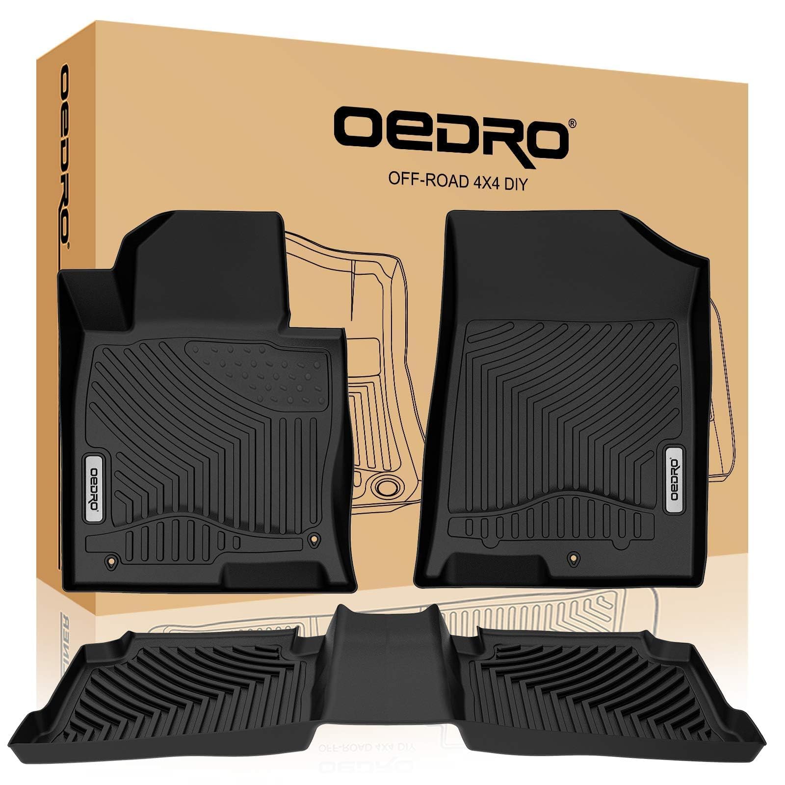 Oedro Floor Mats For 2016-2020 Kia Optima/2015-2019 Hyundai Sonata, Black Tpe Custom Fit Liners, All Weather Protection Car Mats