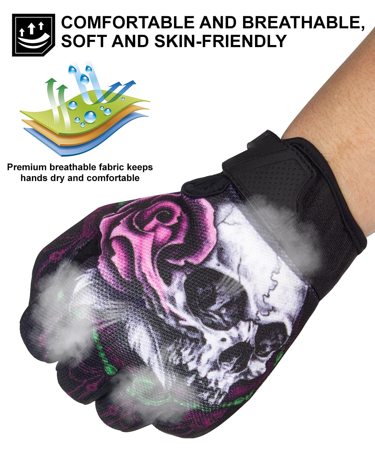 Rigwarl Motorcycle Gloves For Women Touchscreen, Breathable Pink Riding Gloves Womens Non-Slip, Designed Riding Gloves Motorcycle Womens Full Finger For Mountain Bike Cycling Atv Mtb Gloves