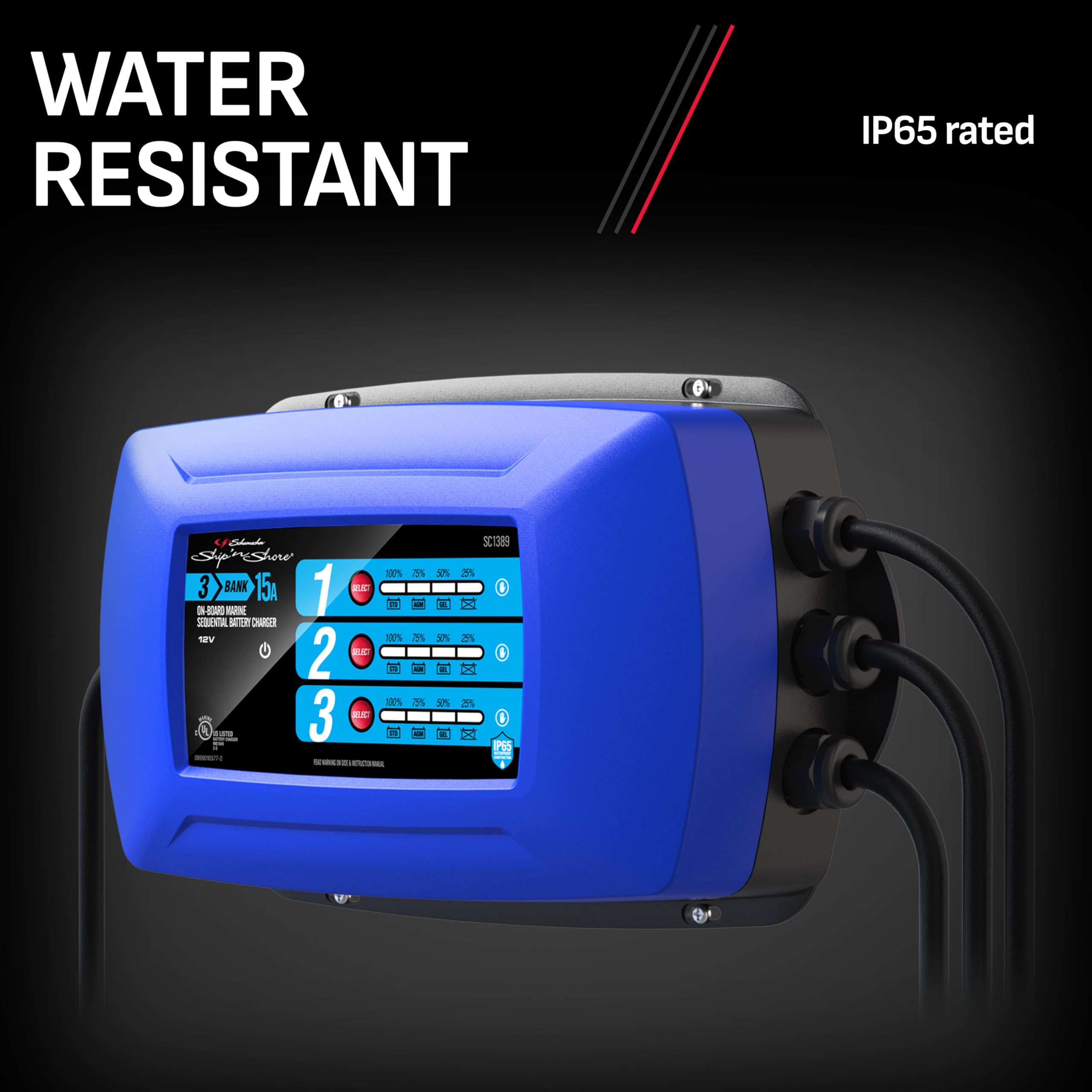 Schumacher-Sc1389 Fully Automatic Direct-Mount 3-Battery Charger And Maintainer - 15 Amp, 12V - For Marine Batteries
