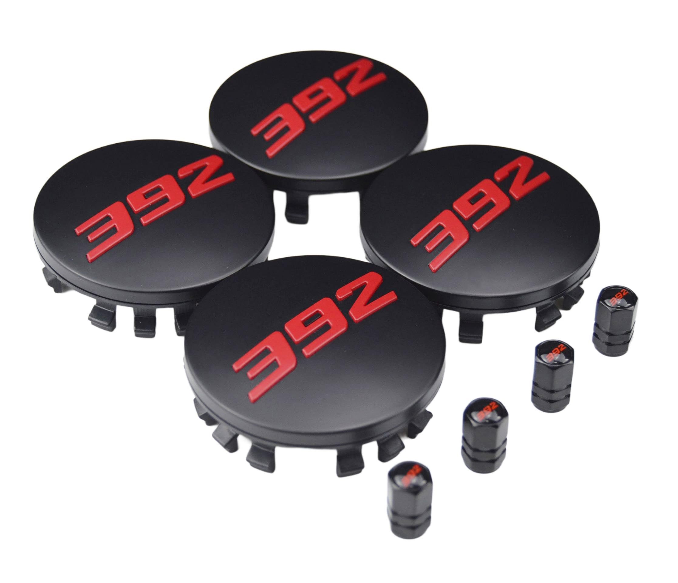 2.5 inches Wheel Hub Center Caps + Valve Stem Cover with 3D 392 Emblem for Dodge Charger Challenger Durango SRT and Ram and Jeep