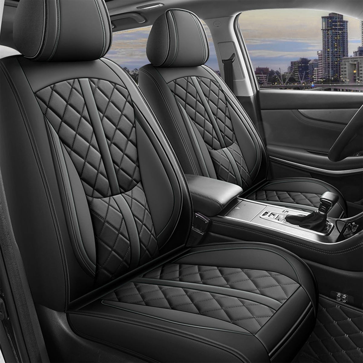 otoez Balck Car Seat Covers Full Set, 5 Pcs Leather Seat Cover Full Coverage, Waterproof Automotive Front & Rear Seat Cushion Pr
