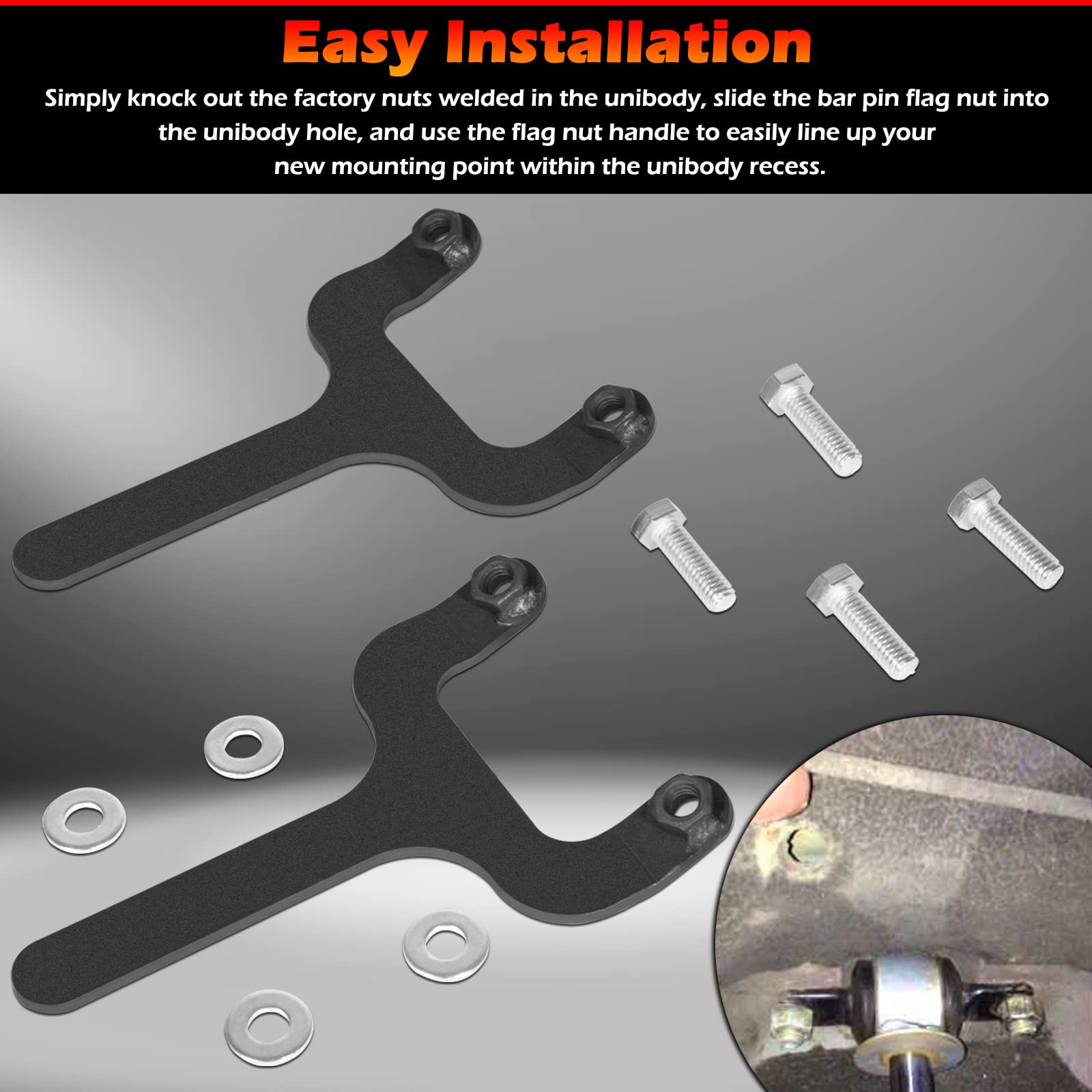 Rear Bar Pin Flag Nut Kits For Jeep - Fix Rear Upper Shock Mount, Suitable For 1984-2001 Cherokee Xj-1082 4Wd 2Wd (Black, 2-Set)