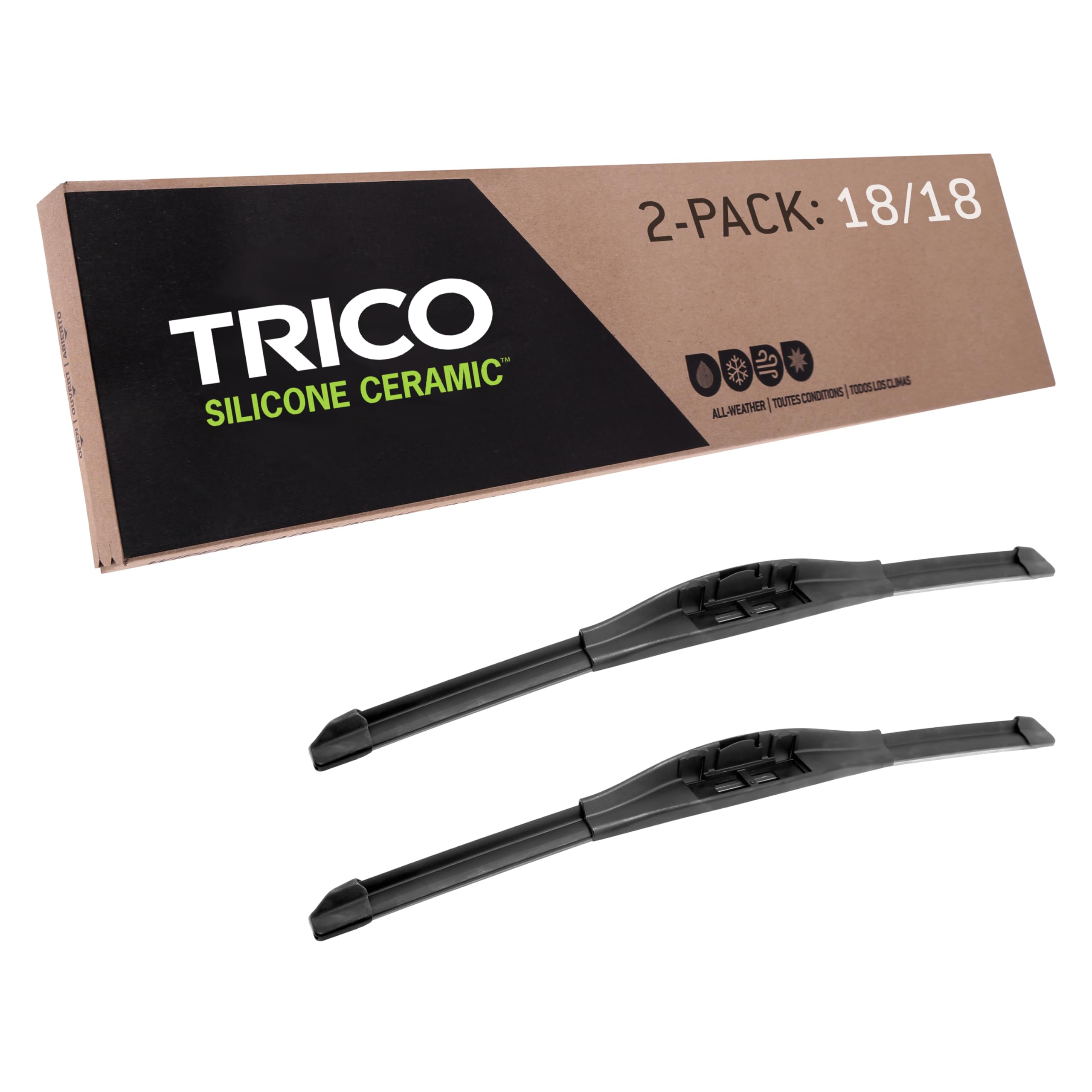 Trico Silicone Ceramic Coated 18'' + 18'' Super Premium Automotive Replacement Windshield Wiper Blades (Set Of 2), Passenger And