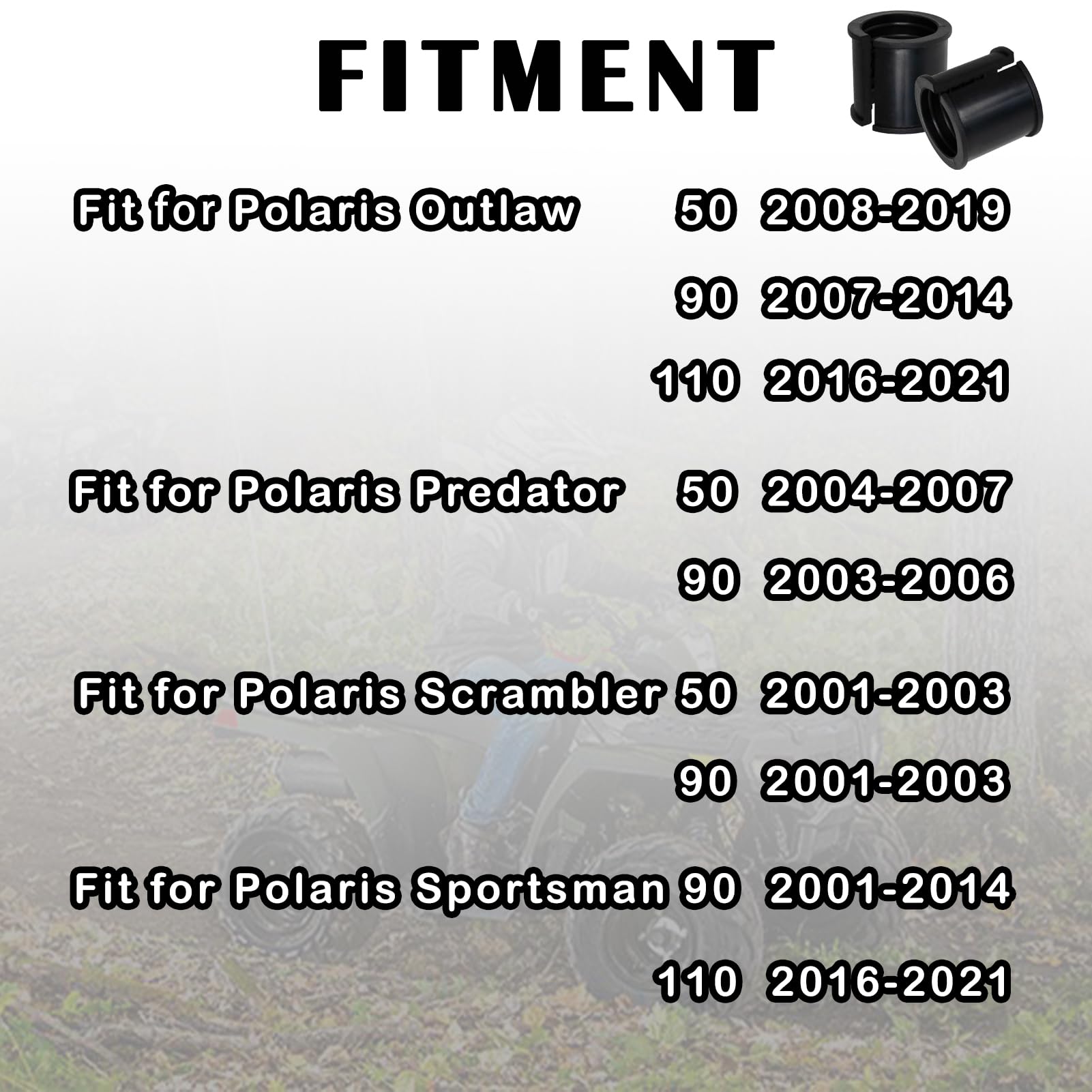 Aupartik 2 Pcs Steering Bushings Fit For Polaris Outlaw 50 90 110 Predator 50 90 Scrambler 50 90 Sportsman 90 110 Atv Steering Shaft Sleeves 0450499 650435 634136 Black