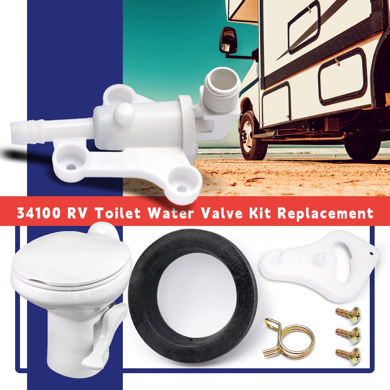 Dusledel 34100 Toilet Water Assembly Valve Kit Replacement For Thetford Aqua-Magic Rv Camper Toilets Parts Style Lite And Style