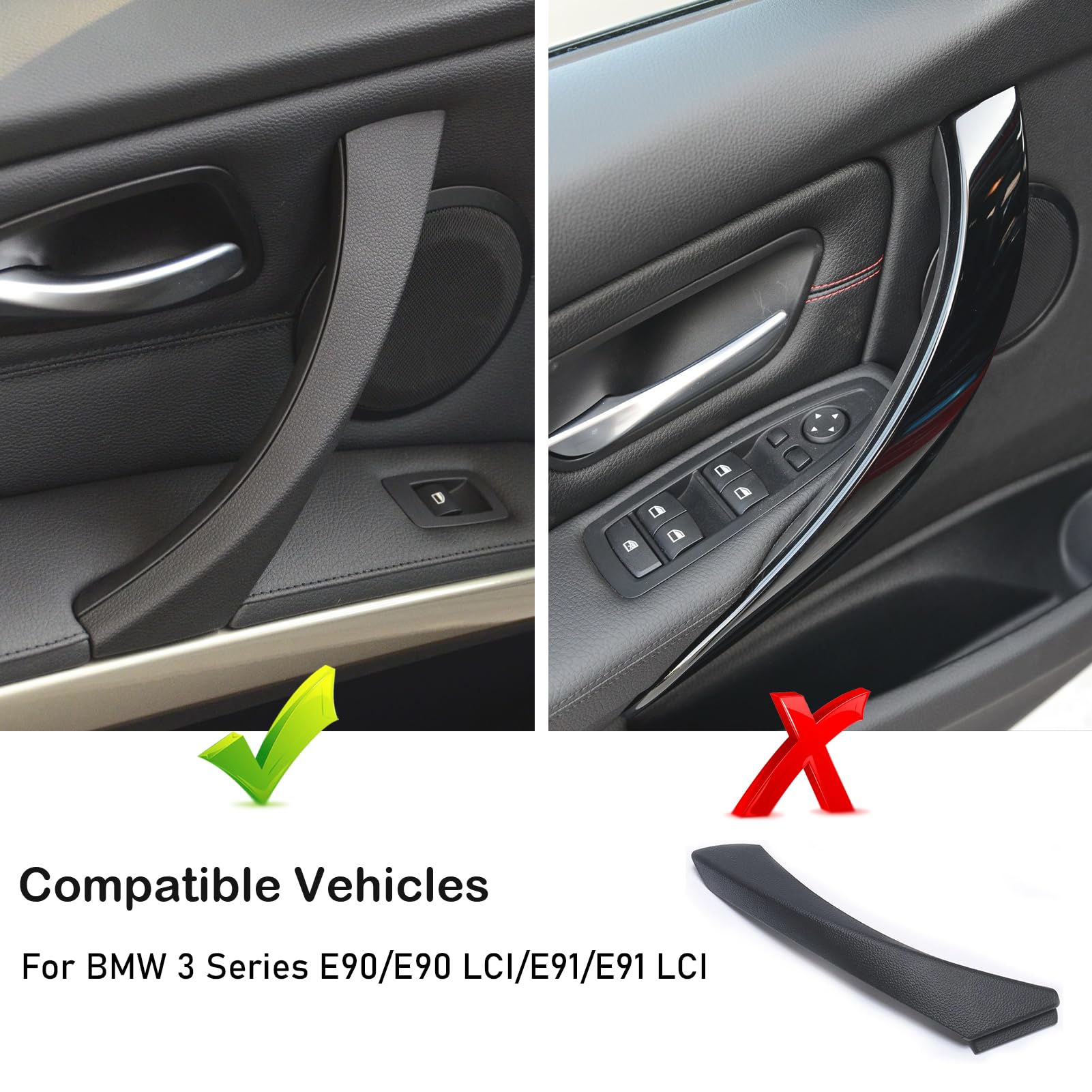Jaronx For Bmw 3 Series E90/E91 Door Clasp Handle, Right Front/Right Rear Door Handles Outer Cover Interior Door Trim Covers (Fits:Bmw 323 325 328 330 335)