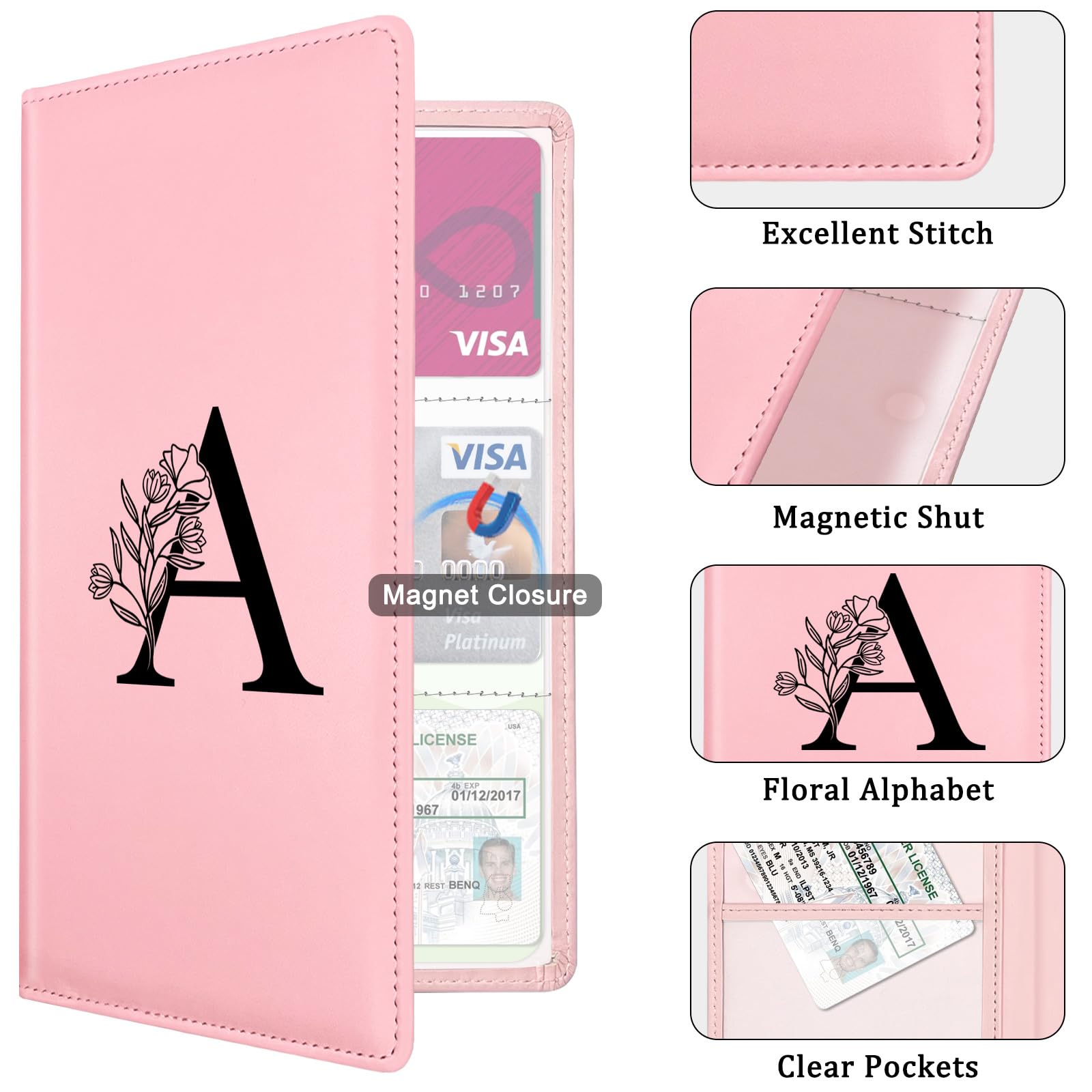 Yeecase Car Registration & Insurance Holder With Closure, Pink Letter Wallet Case For Women & Men