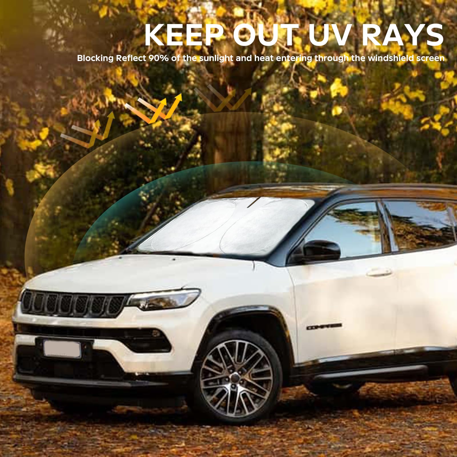 For 2024 Compass Windshield Sun Shade Car Windshield Cover, Custom Fit For Jeep Compass 2017-2023 Ultimate Sun Protection Foldab