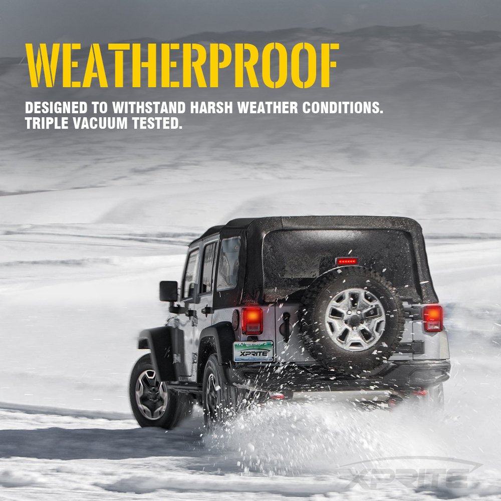 Xprite Led Third Brake Lights W/Smoke Lens High Mount Stop 3Rd Tail Light Compatible With 2007-2018 Jeep Wrangler Jk