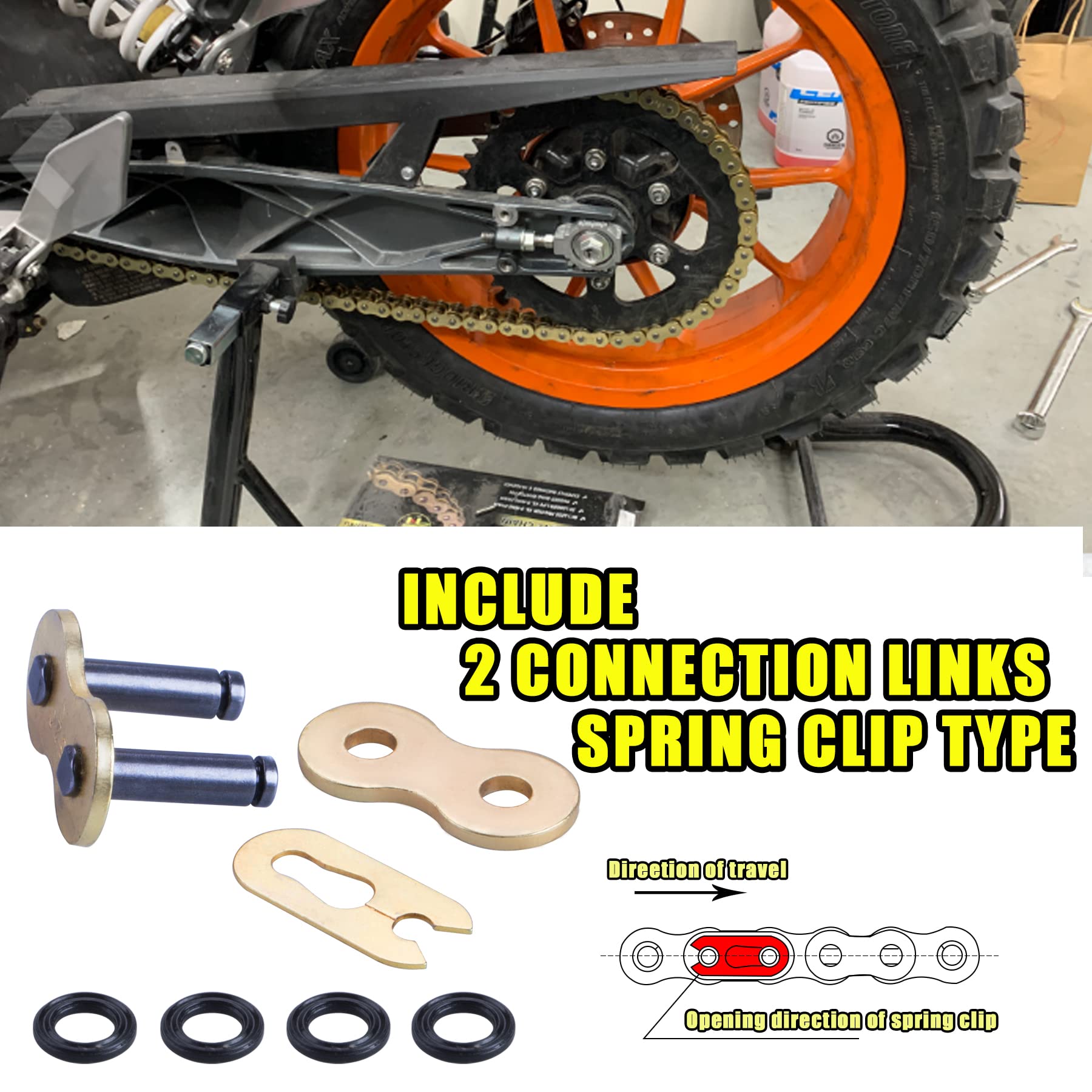 Mrelc Gold 520 X-Ring Chain + Chain Breaker,114 Links With Connecting Master Link