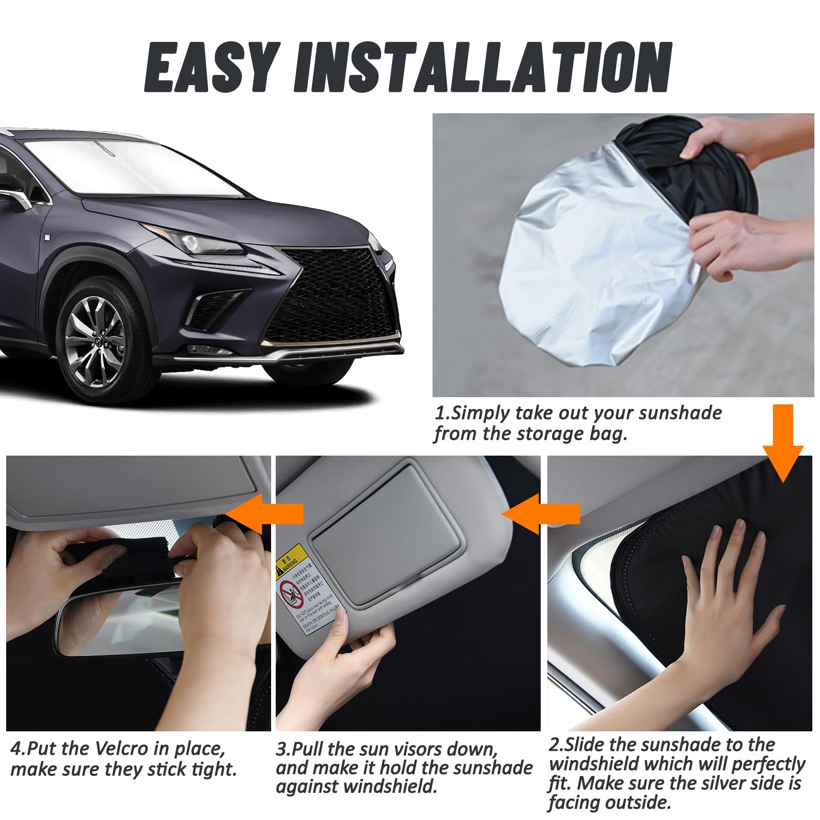 D-Lumina Windshield Sun Shade For 2015-2021 Lexus Nx300H/Nx300/Nx200T Accessories, Front Window Sunshade Sun Visor Protector Blo