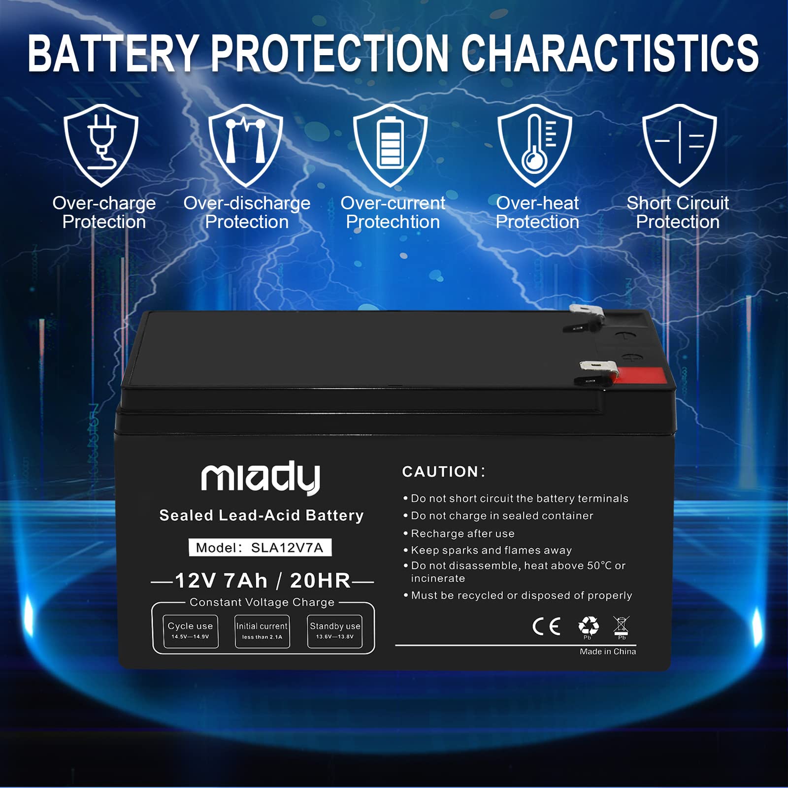 Miady 12V 7Ah Rechargeable Sealed Lead Acid Battery(2 Pack)