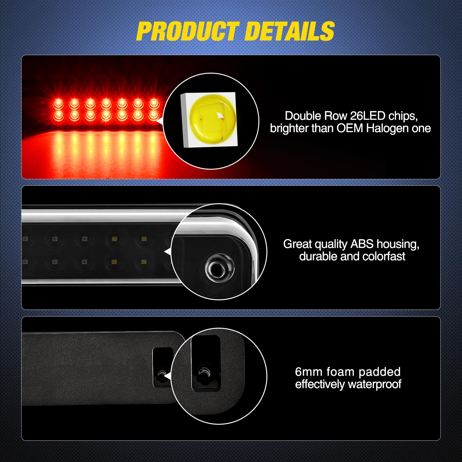 Nilight Third Brake Light Tail High Mount 3Rd Stop Cargo Reverse Lights Smoked Lens Compatible With Chevy Gmc C/K Series 1500 25