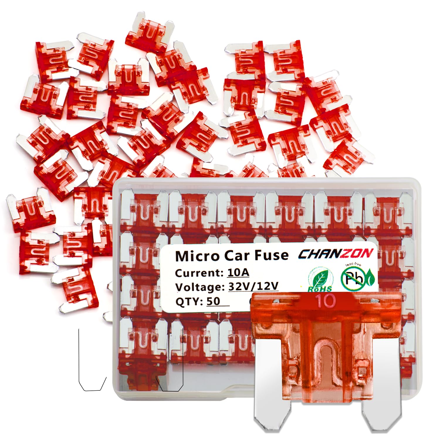 Chanzon 50Pcs 10A Low Profile Mini Micro Blade Fuse 10 Amp 32V Fast Blow Fuses for Automotive Car Truck Vehicle SUV