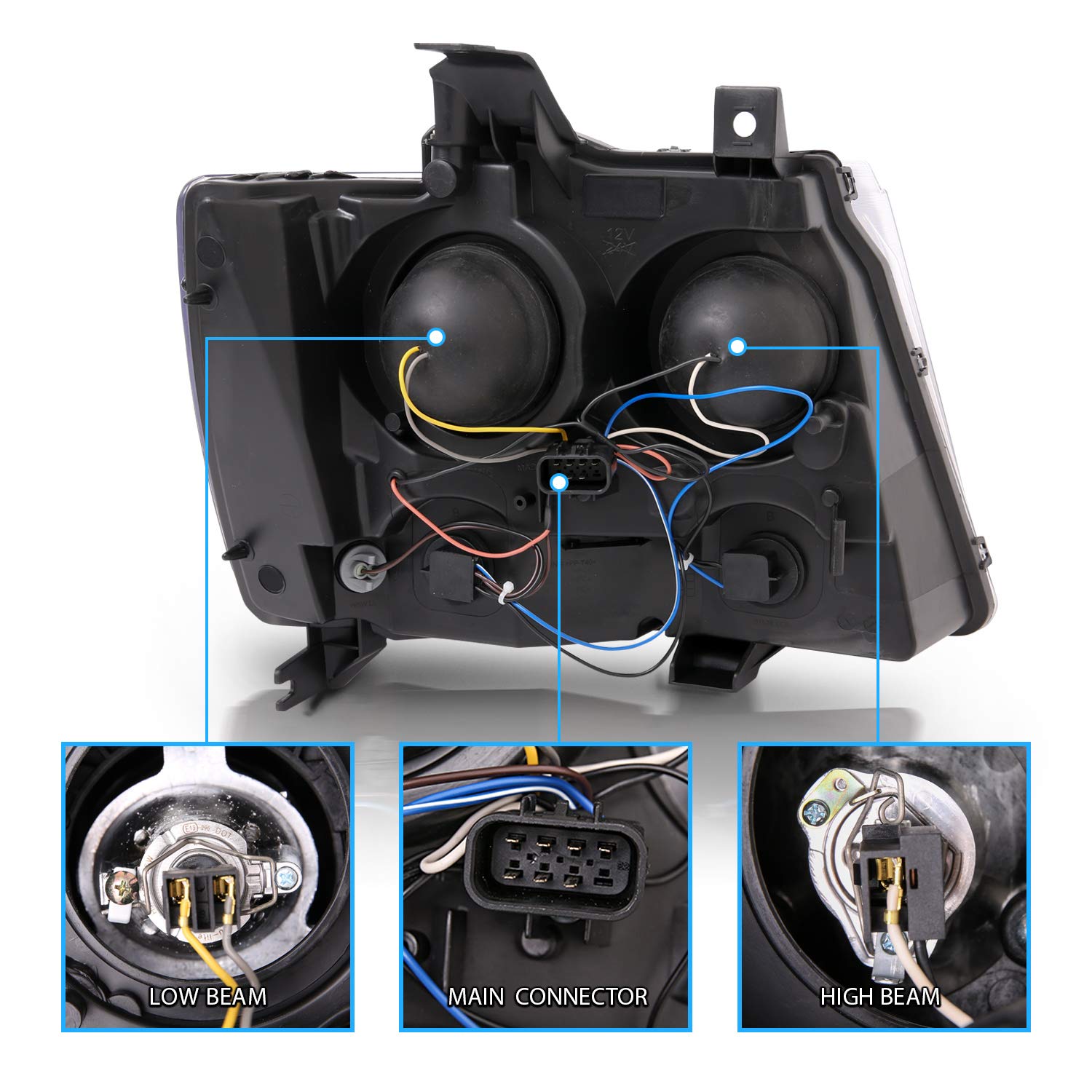 Amerilite For 2007-2013 Chevy Avalanche Suburban Tahoe Suv Super Bright Led Bar Projector Chrome Replacement Headlights Pair - L