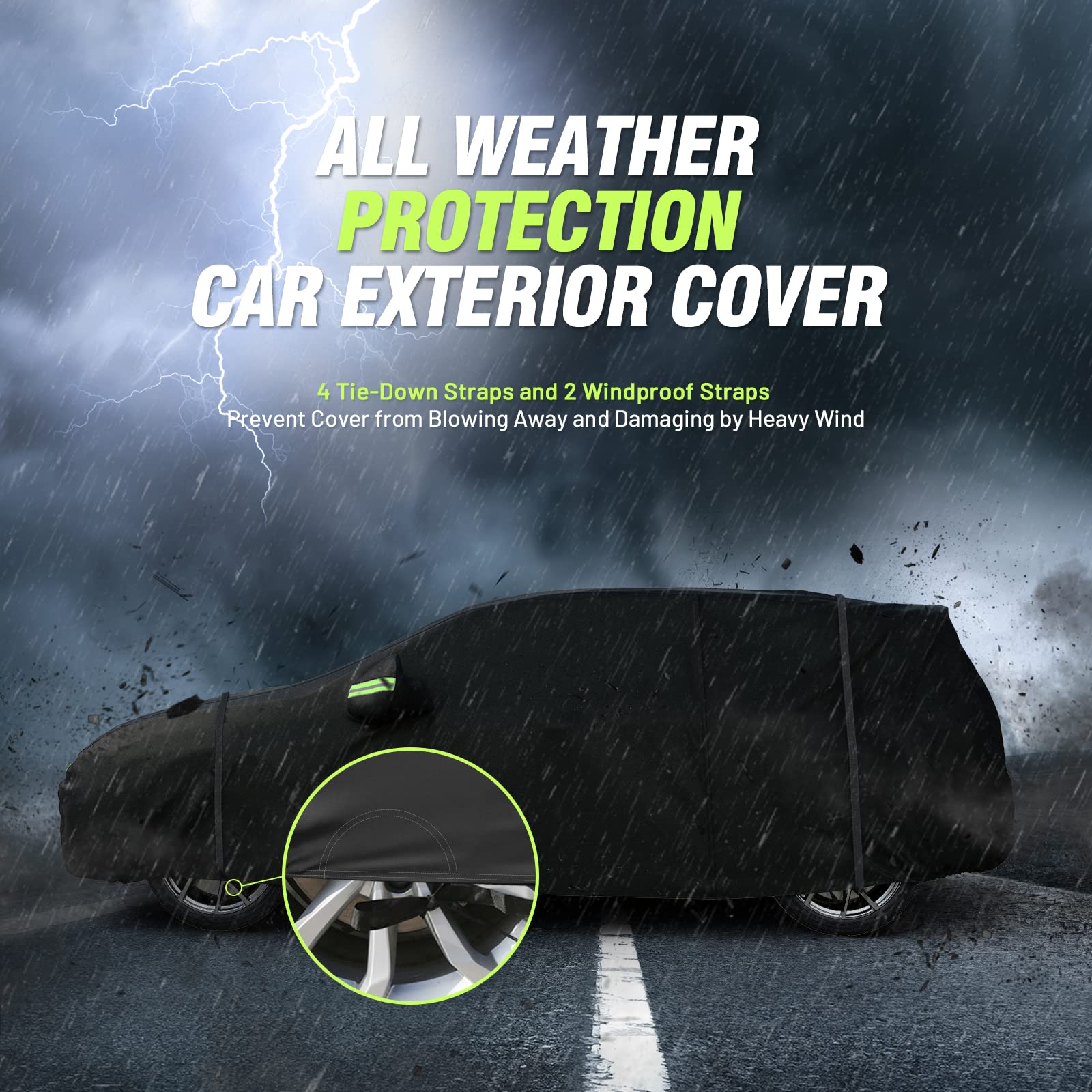 Favoto Car Cover Waterproof All Weather For Automobiles, 6 Layers Heavy Duty Outdoor Rain Dust Snow Sun Protection With Windproo