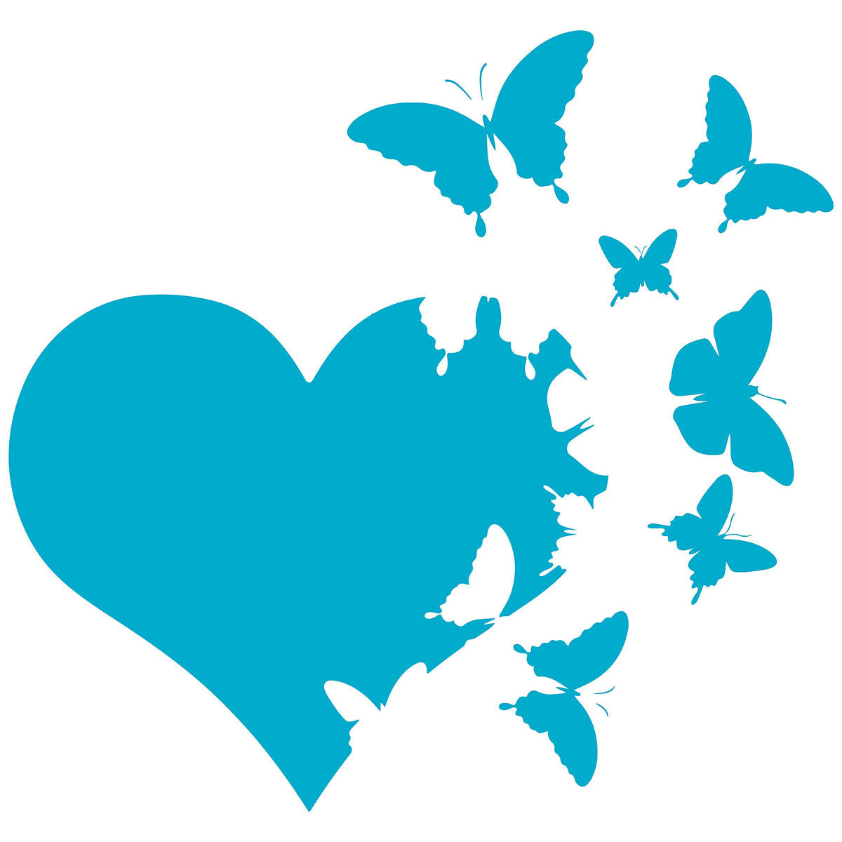 JMM Industries Heart with Butterflies Flying Away Vinyl Decal Sticker Car Window Bumper Die Cut 6-Inches Premium Quality UV Resistant Laminate (6-Inches, Light Blue) JMM00265LTBLU6