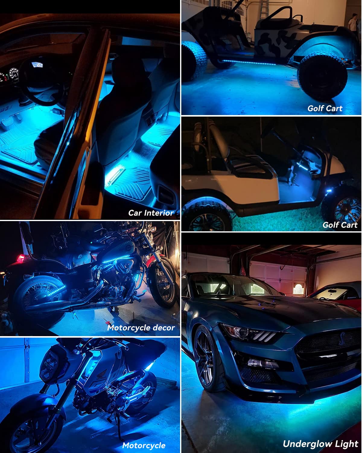 Keiurot 12V Led Light Strip 24'' Connectable Ice Blue Led Strip Lights For Cars Golf Cart Motorcycle Boat Trucks Waterproof Led