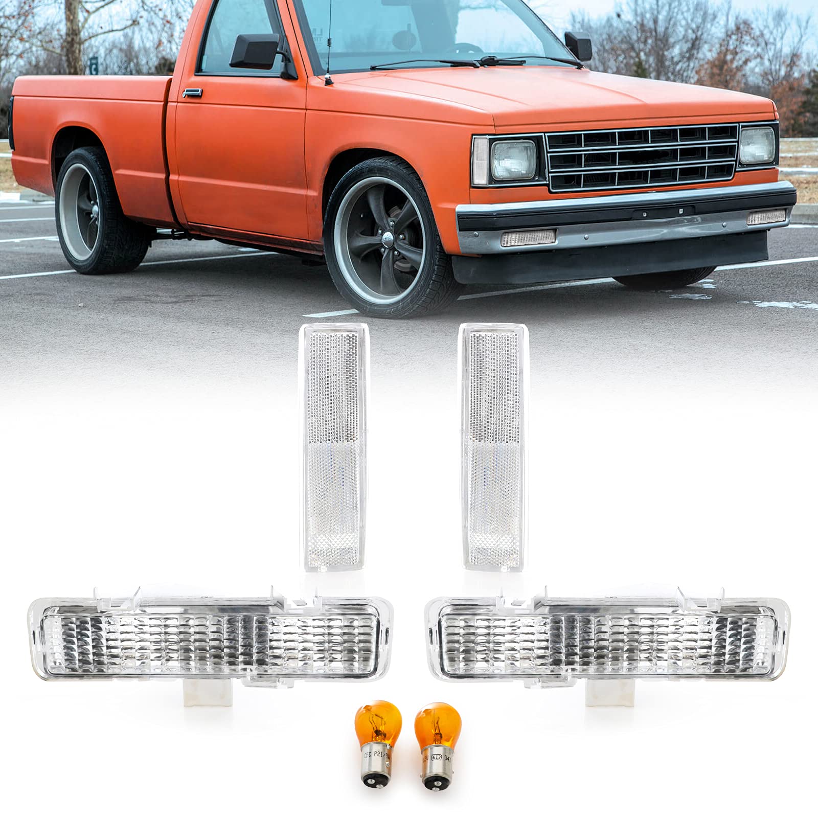 Usr 82-93 Chevy S10 Turn Signal Lights - Combo Clear Corner Sidemarkers + Bumper Lamps Set Compatible With 1982-1993 Chevrolet S