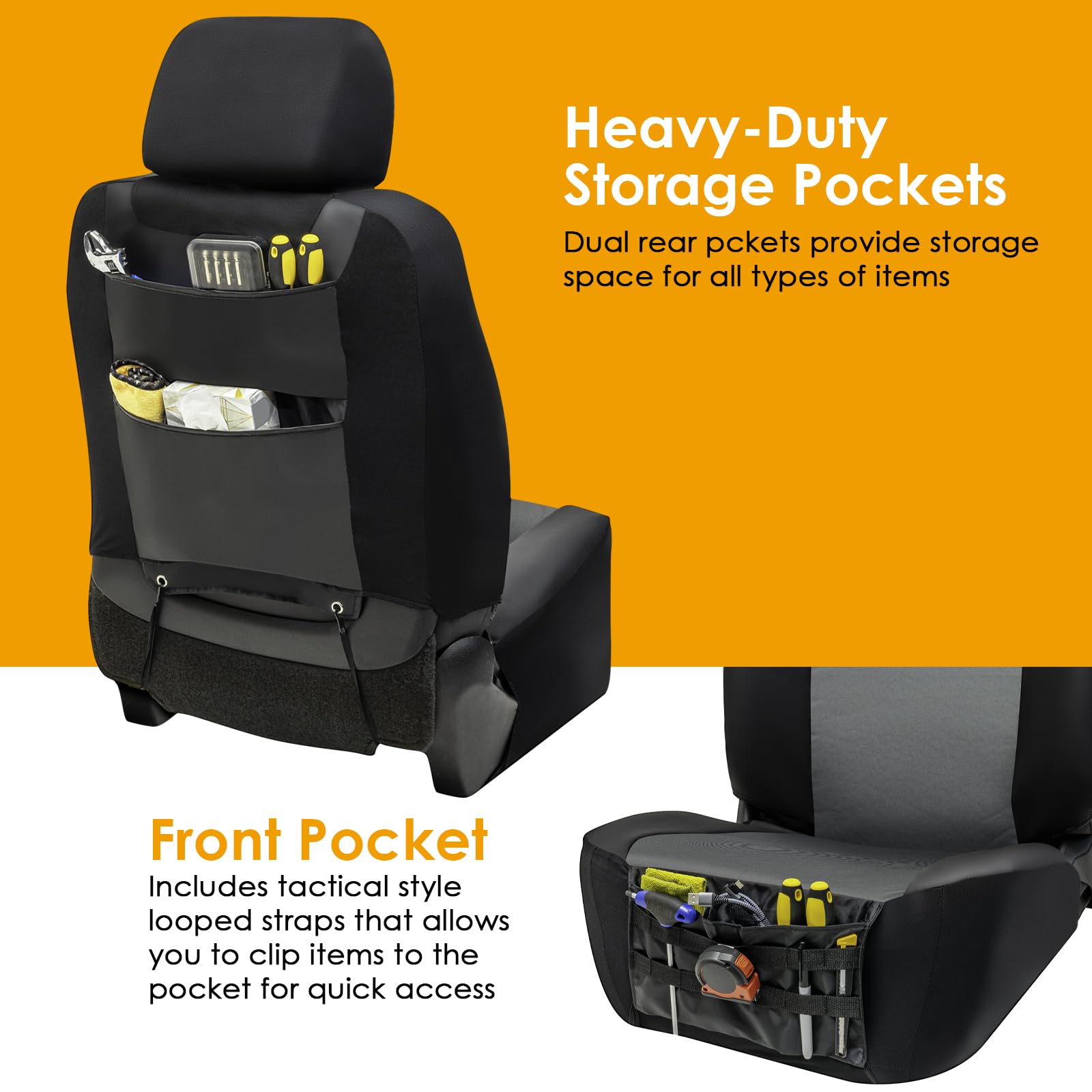 Maverick Heavy Duty Seat Covers For Front Seats; Fits Full-Size Suv Or Truck; Includes Front And Rear Storage Pockets, Built-In