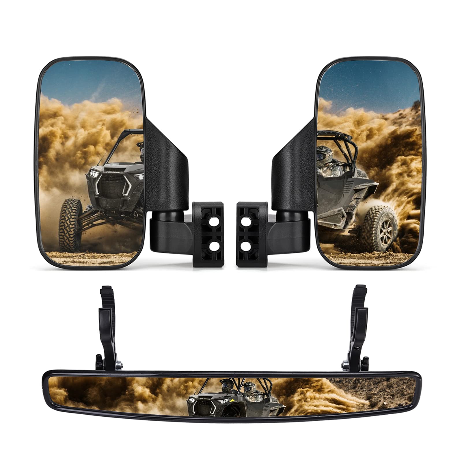 KEMIMOTO UTV Side Mirrors and Rear Center Mirror with 1.5 to 2 Roll Bar Cage Compatible with Polaris RZR 900, XP 1000/4, Pro XP/