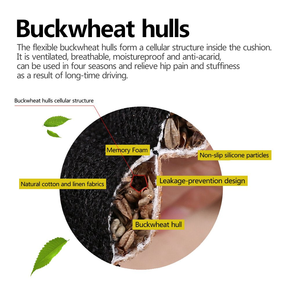 Suninbox Car Seat Covers, Car Seat Cushion,Buckwheat Hulls Car Seat Pads Mat for Auto,Universal Bottom Driver Car Seat Protector Ventilated Breathable Comfortable(Gray)